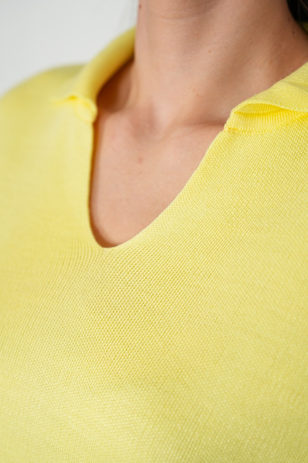 Oversize Polo Yaka Triko Kazak-Sarı