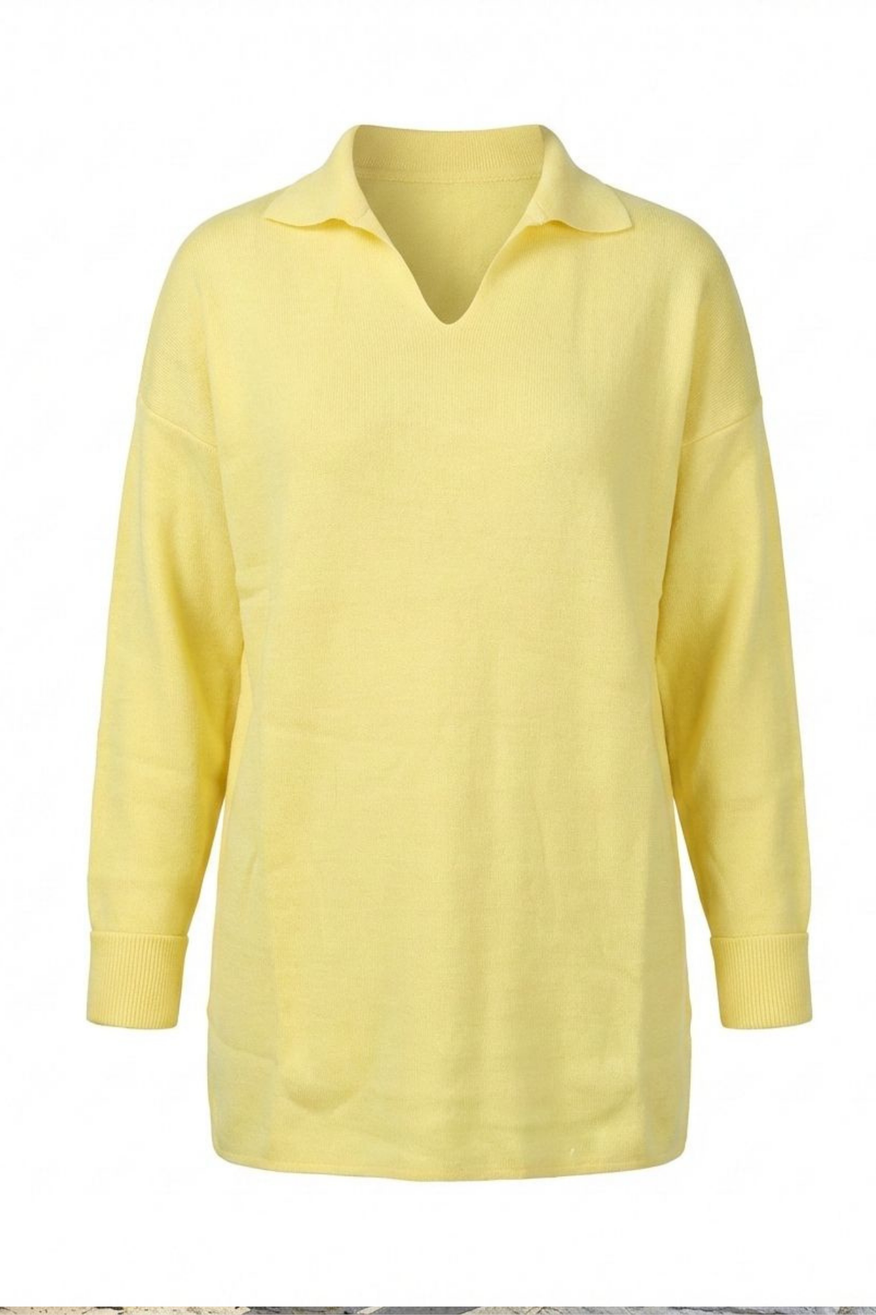 Oversize Polo Yaka Triko Kazak-Sarı