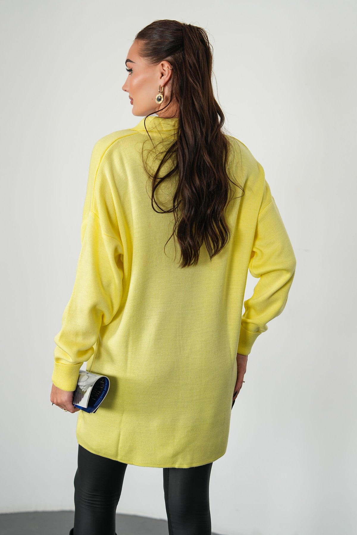 Oversize Polo Yaka Triko Kazak-Sarı