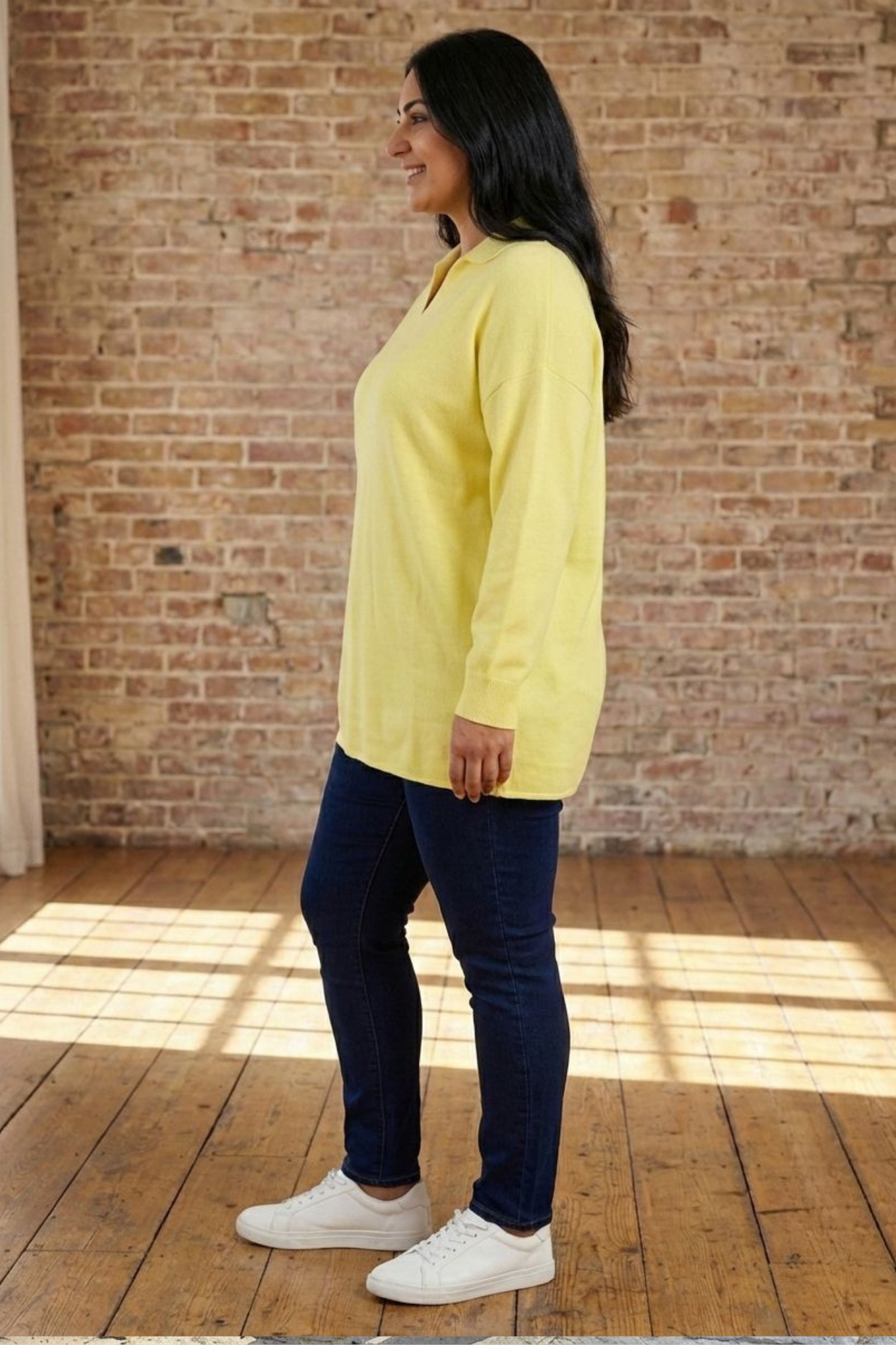Oversize Polo Yaka Triko Kazak-Sarı