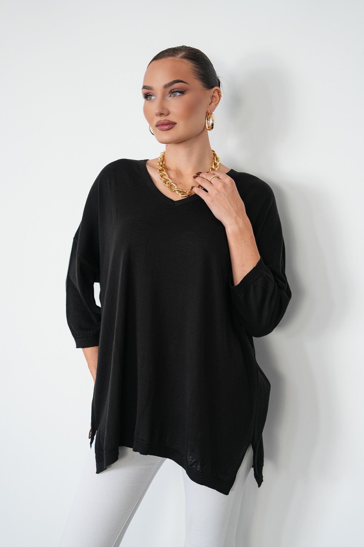Oversize V Yaka Triko Kazak