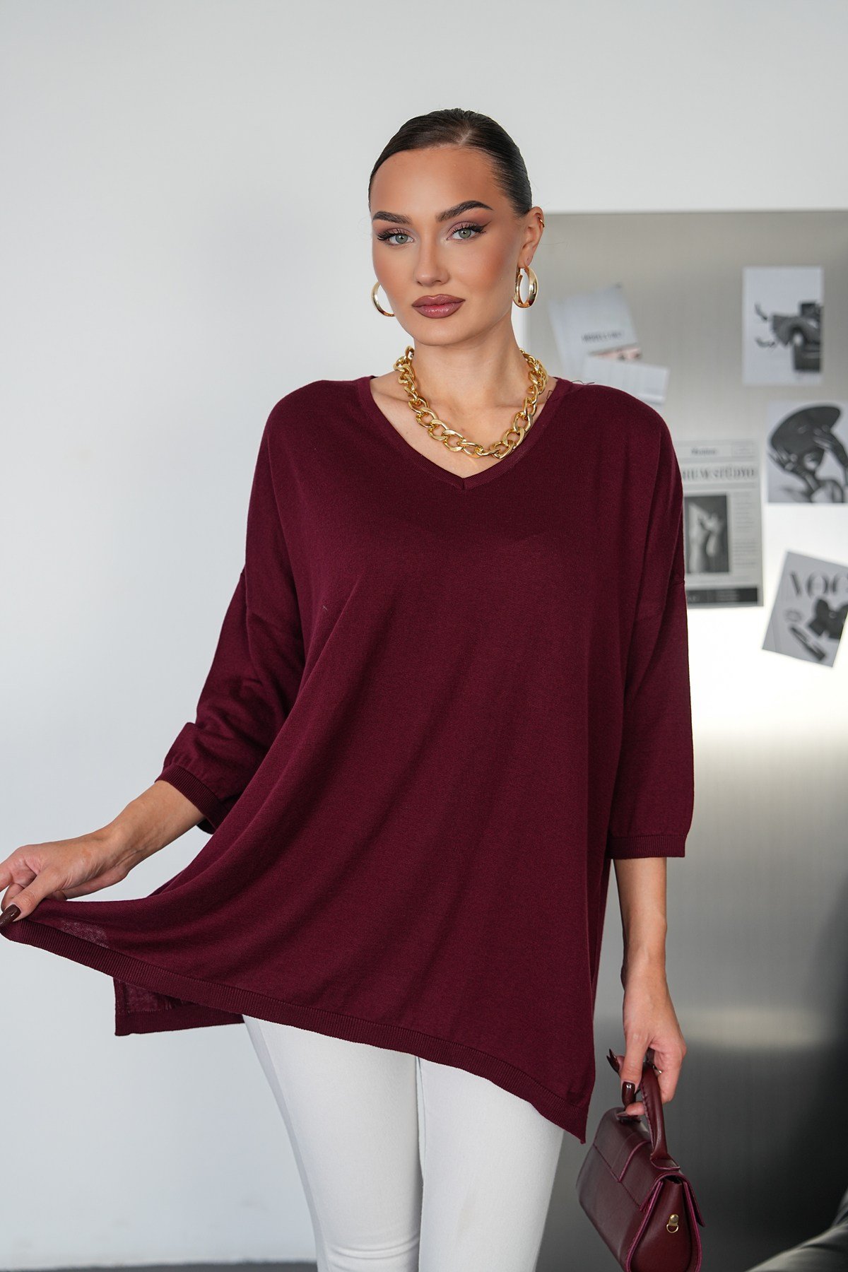 Oversize V Yaka Triko Kazak