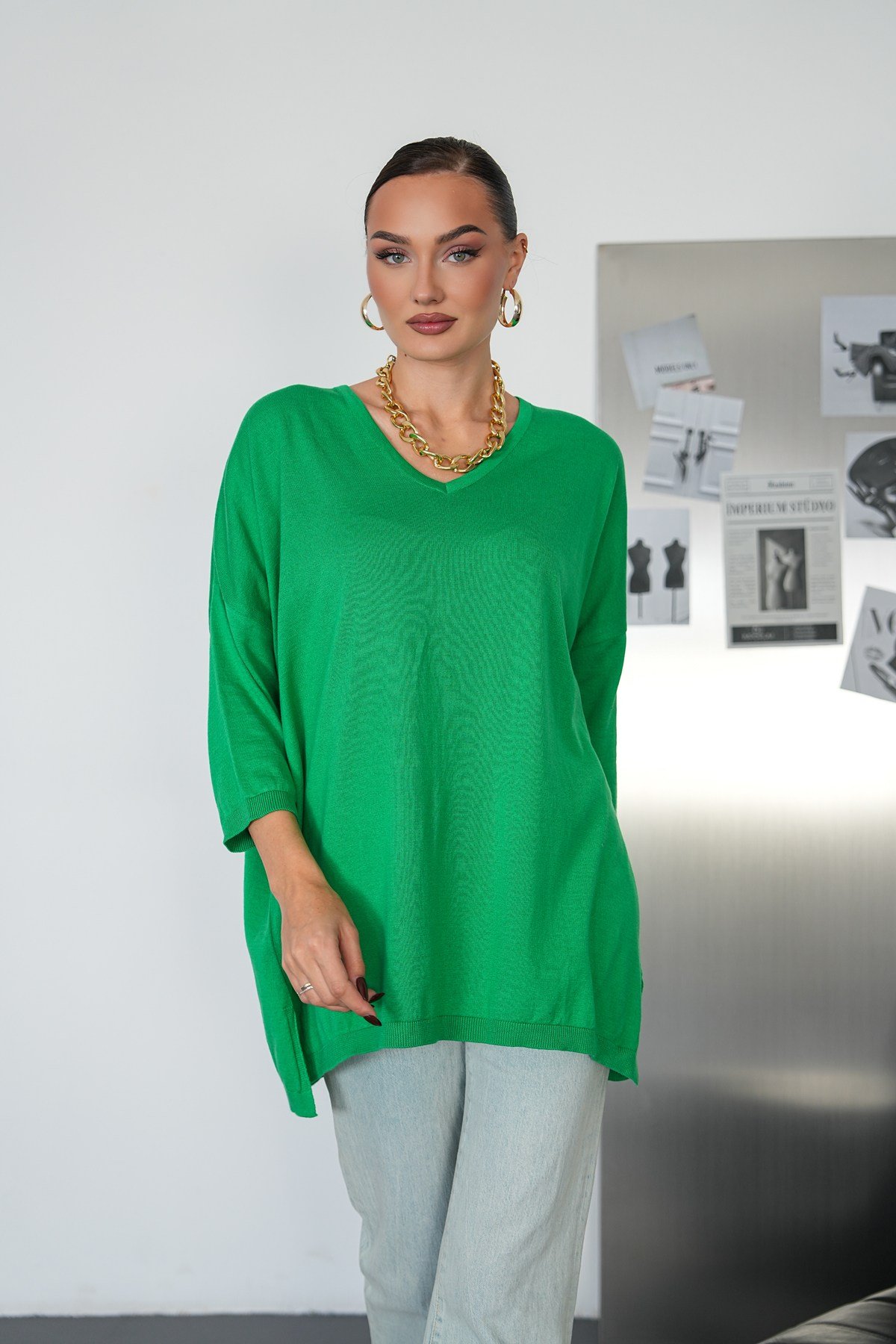 Oversize V Yaka Triko Kazak