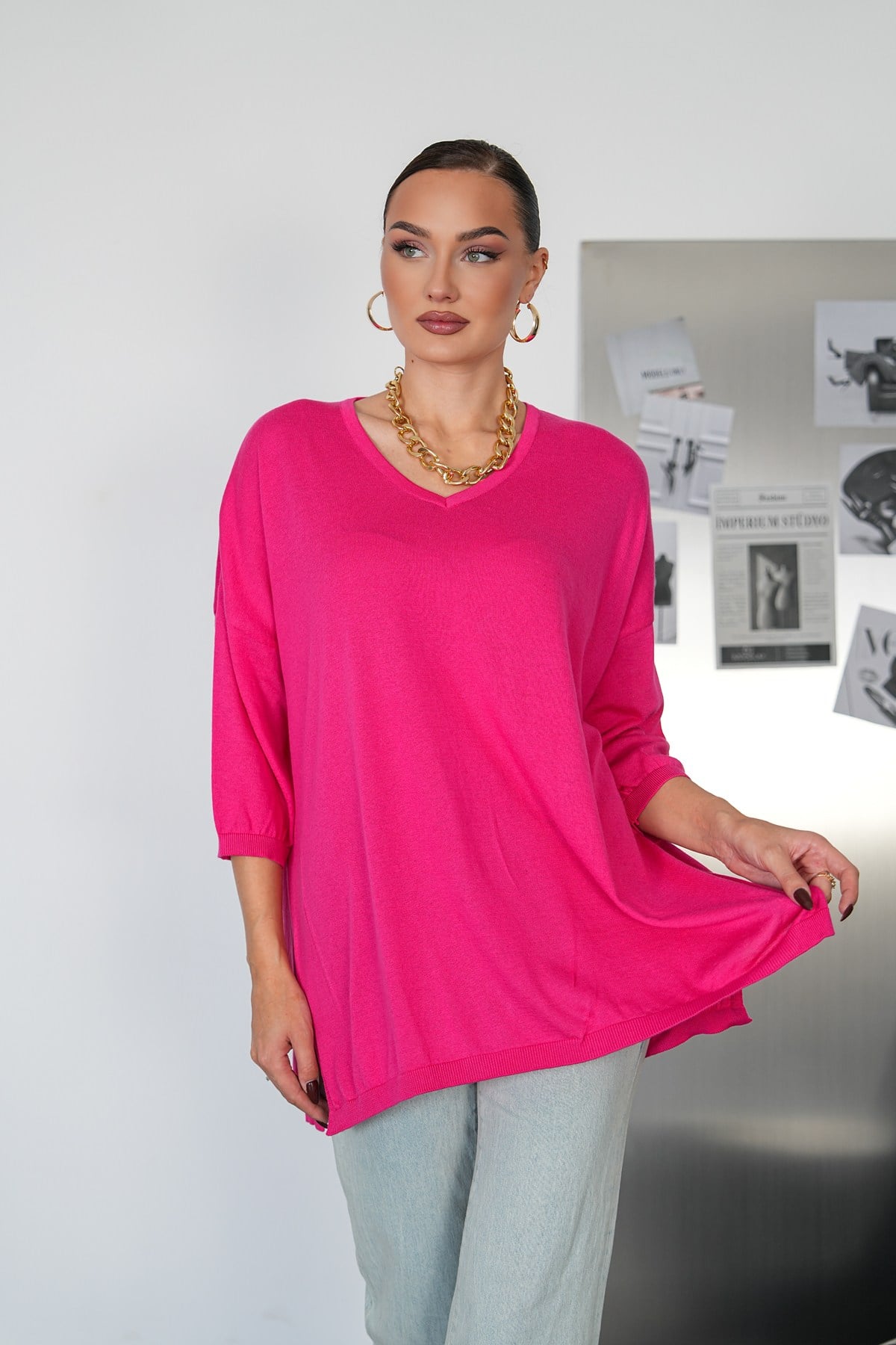 Oversize V Yaka Triko Kazak