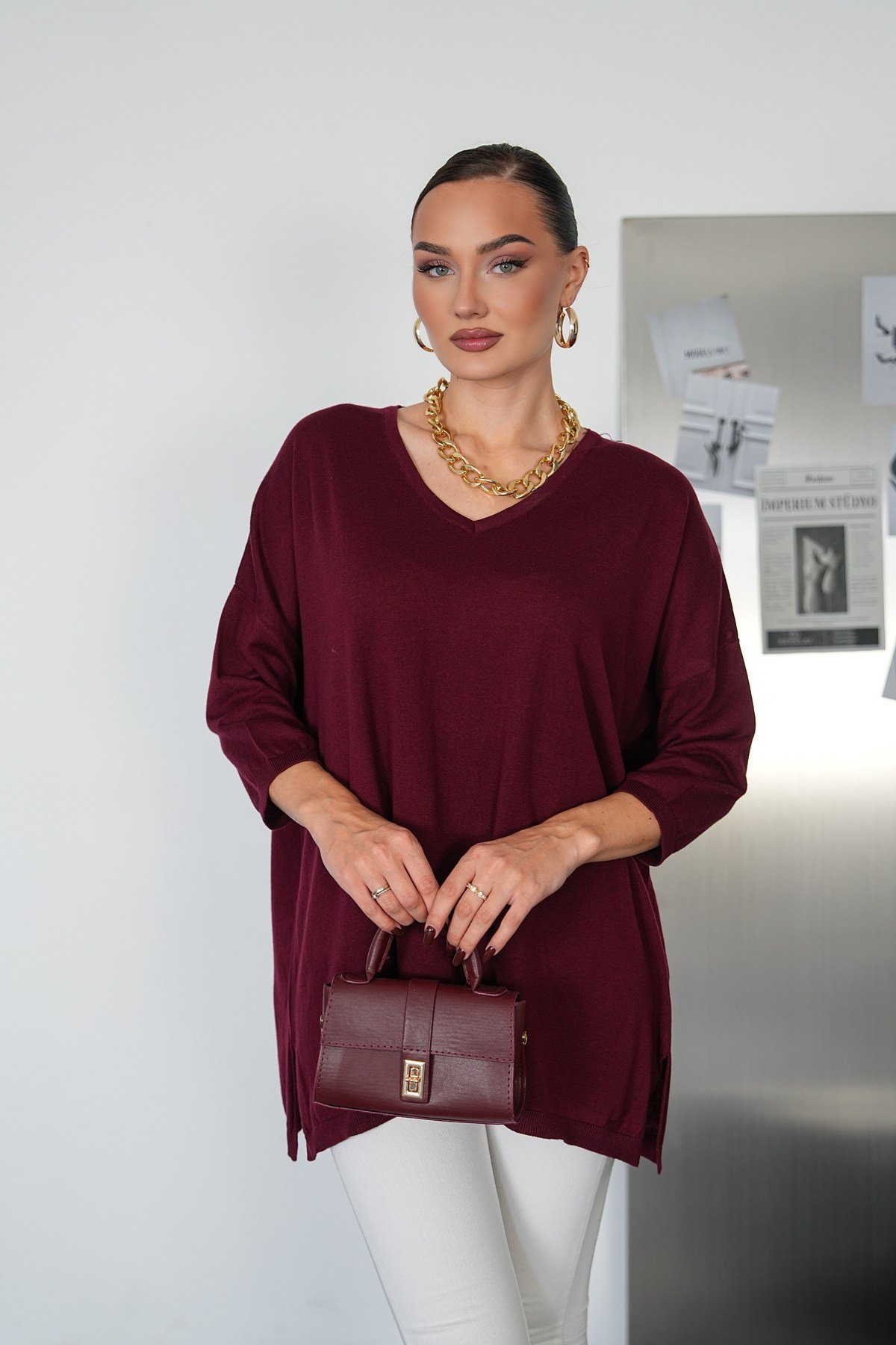 Oversize V Yaka Triko Kazak