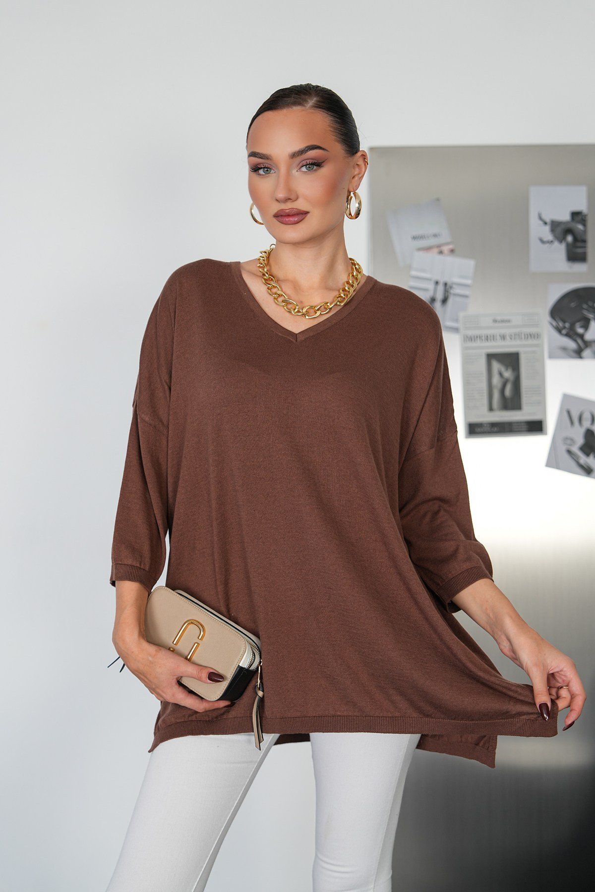 Oversize V Yaka Triko Kazak