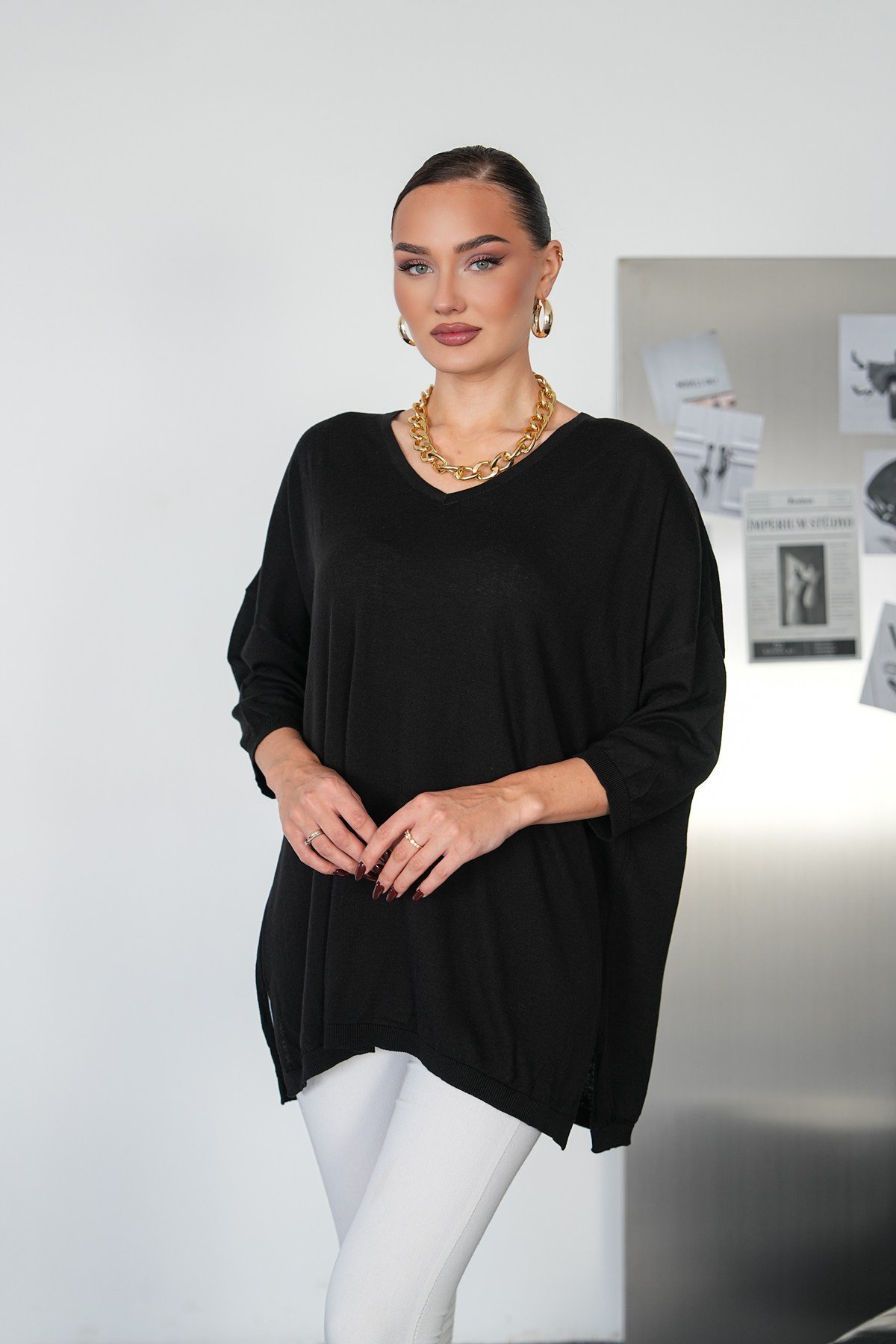 Oversize V Yaka Triko Kazak