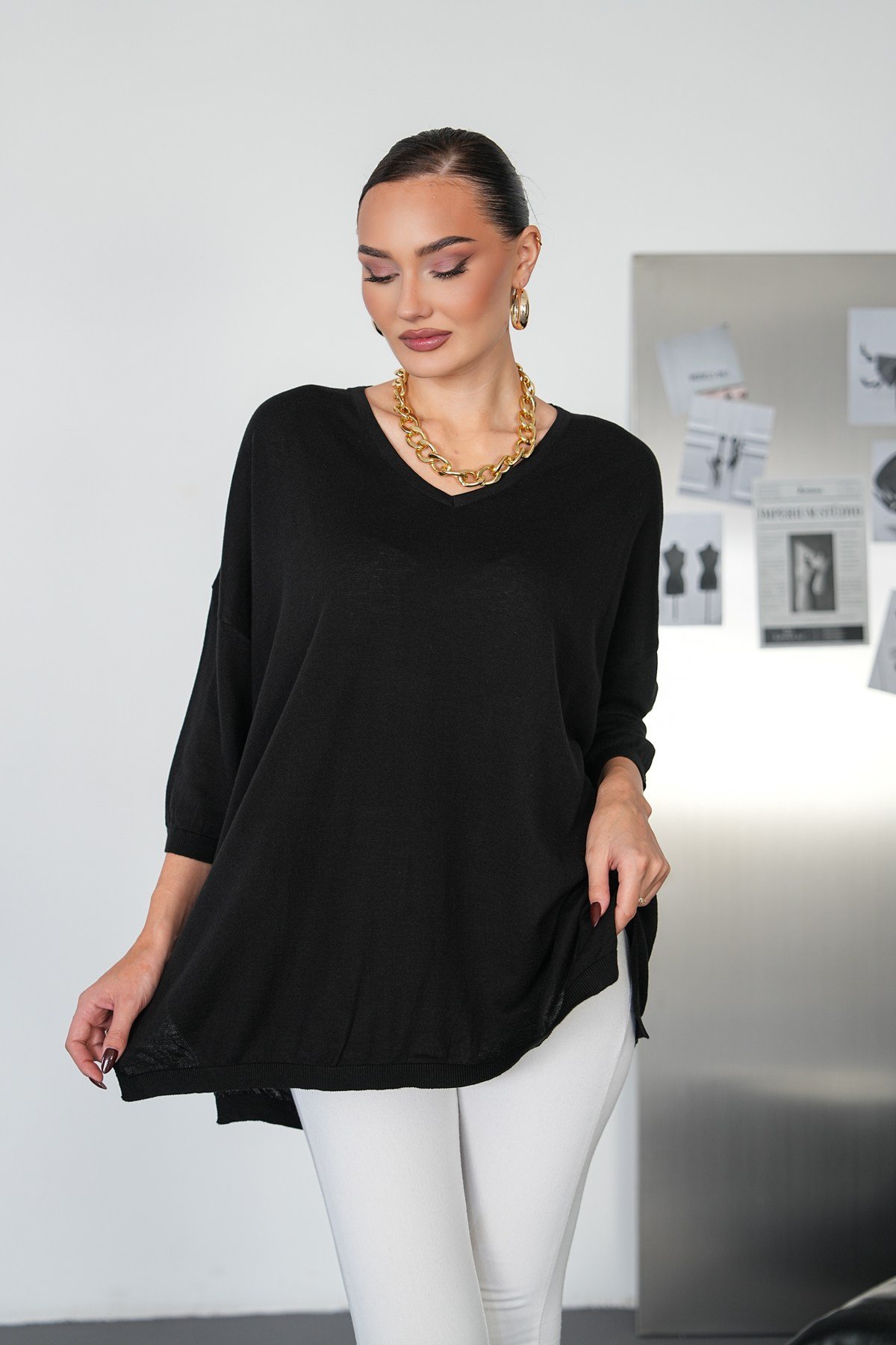 Oversize V Yaka Triko Kazak