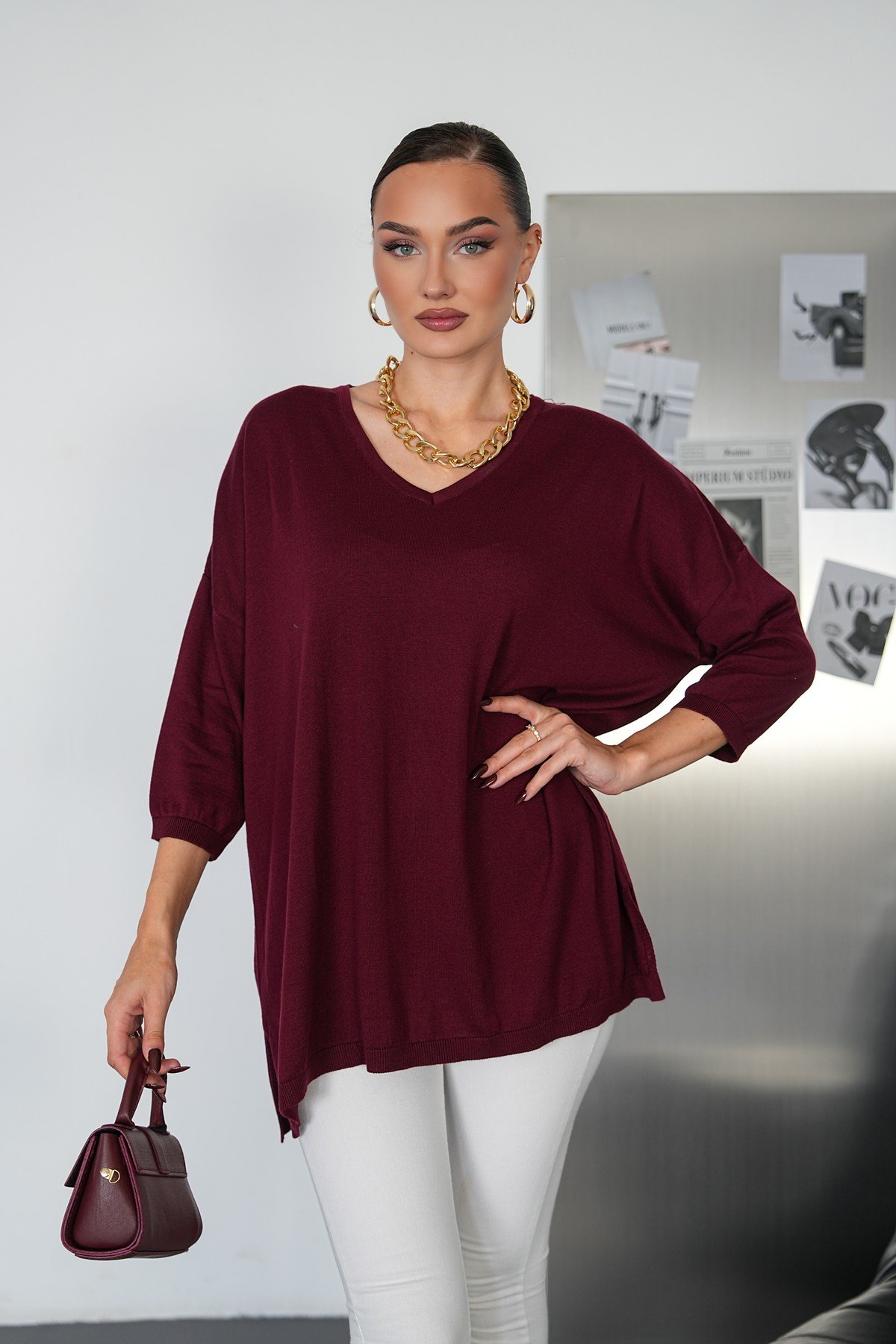 Oversize V Yaka Triko Kazak