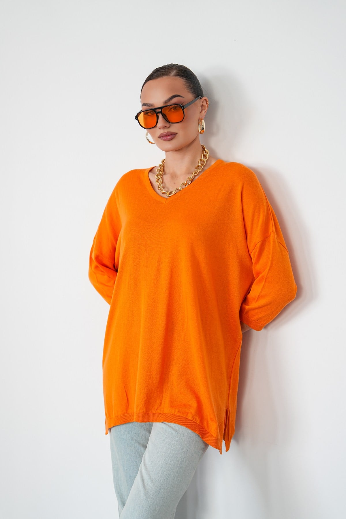 Oversize V Yaka Triko Kazak