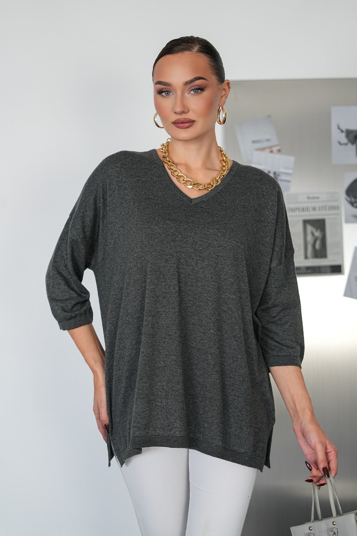 Oversize V Yaka Triko Kazak
