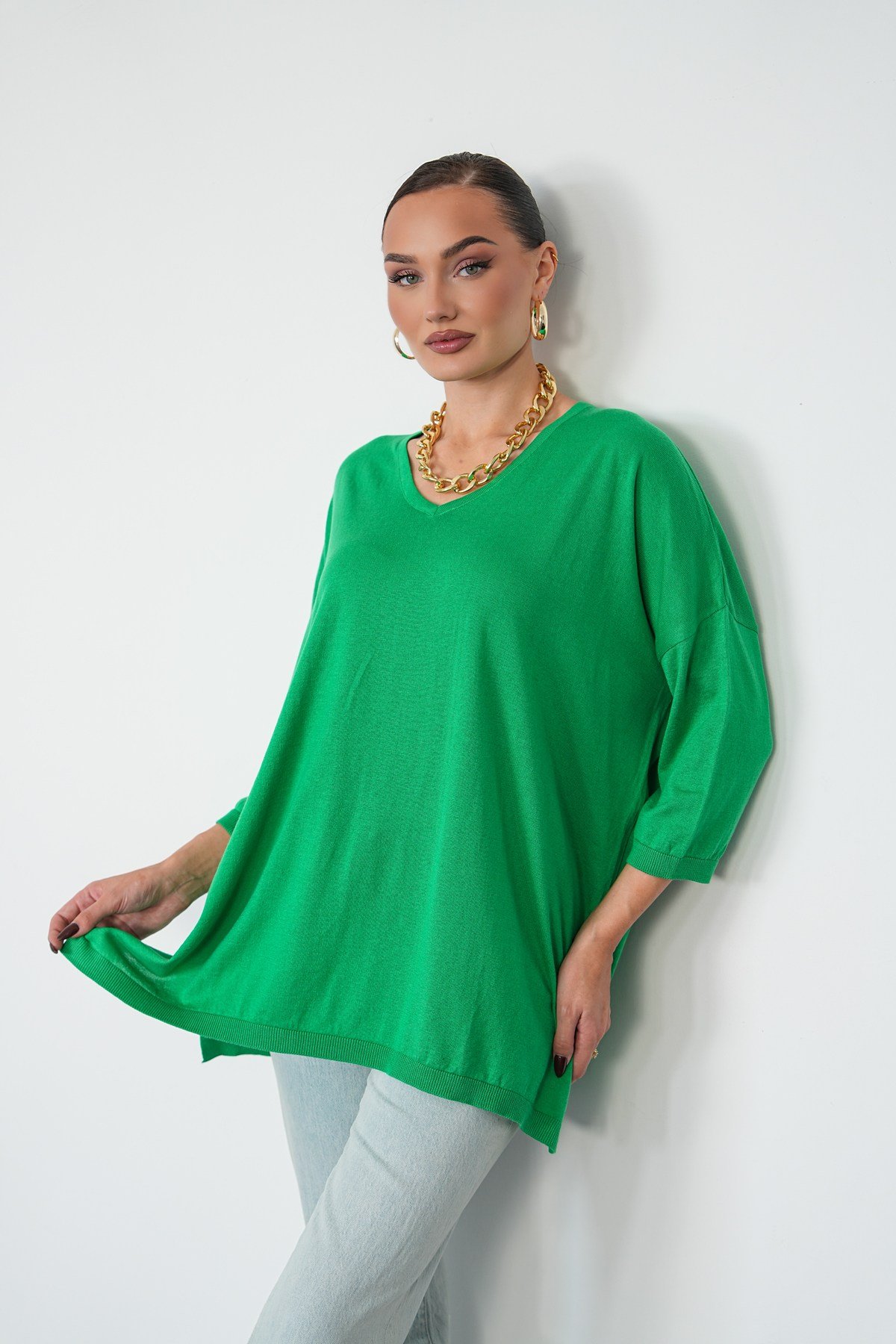 Oversize V Yaka Triko Kazak