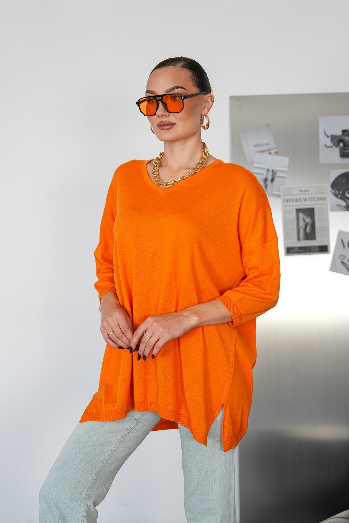 Oversize V Yaka Triko Kazak