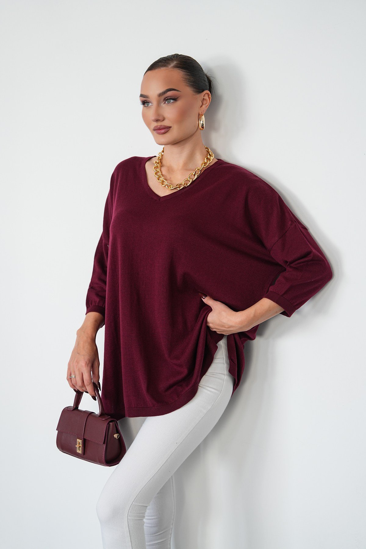 Oversize V Yaka Triko Kazak