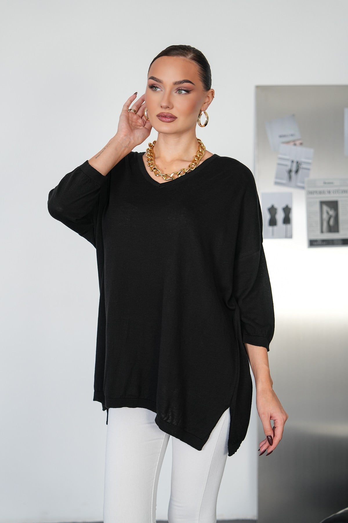 Oversize V Yaka Triko Kazak
