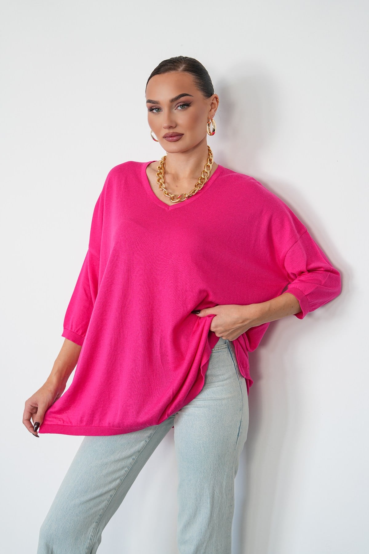 Oversize V Yaka Triko Kazak