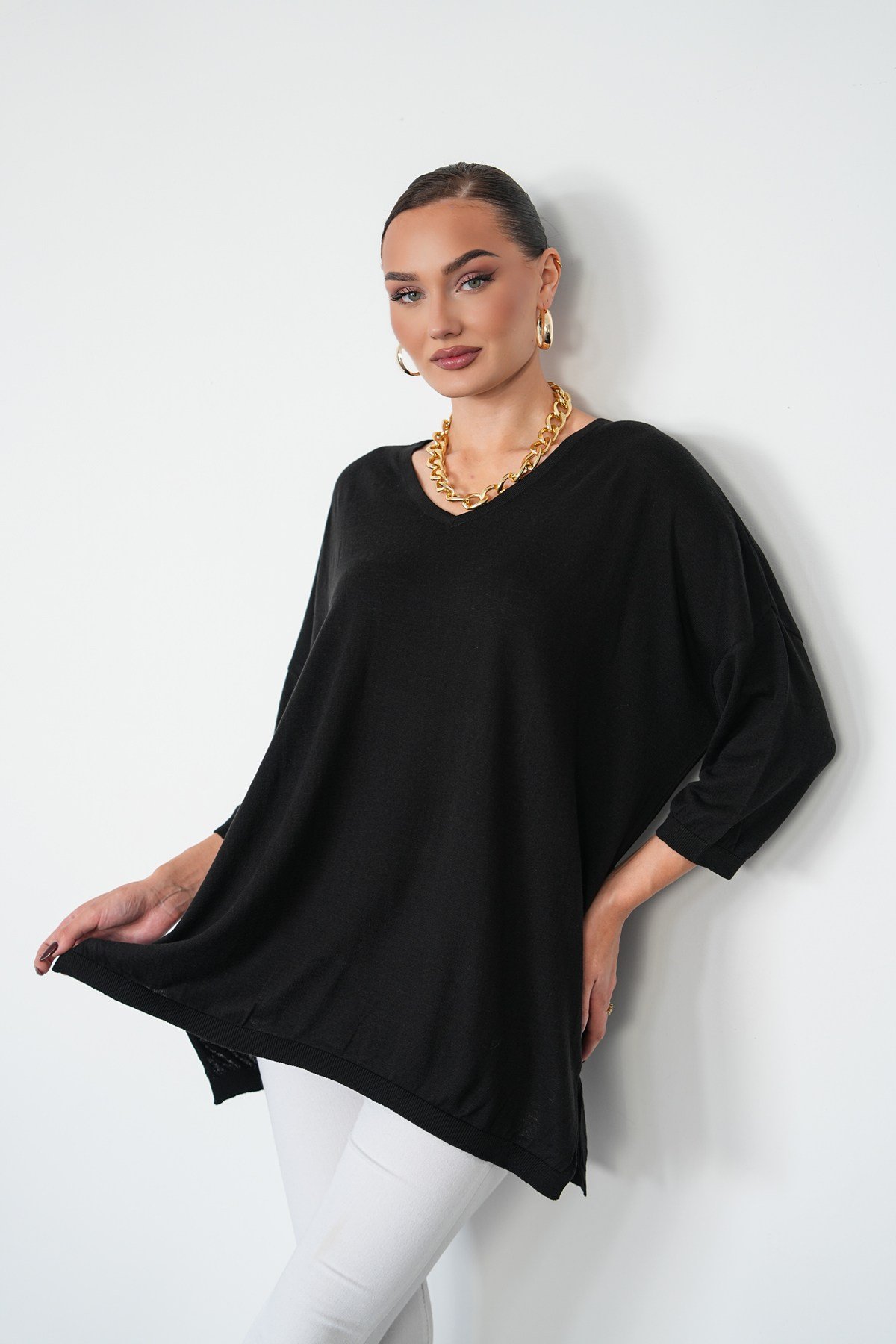 Oversize V Yaka Triko Kazak