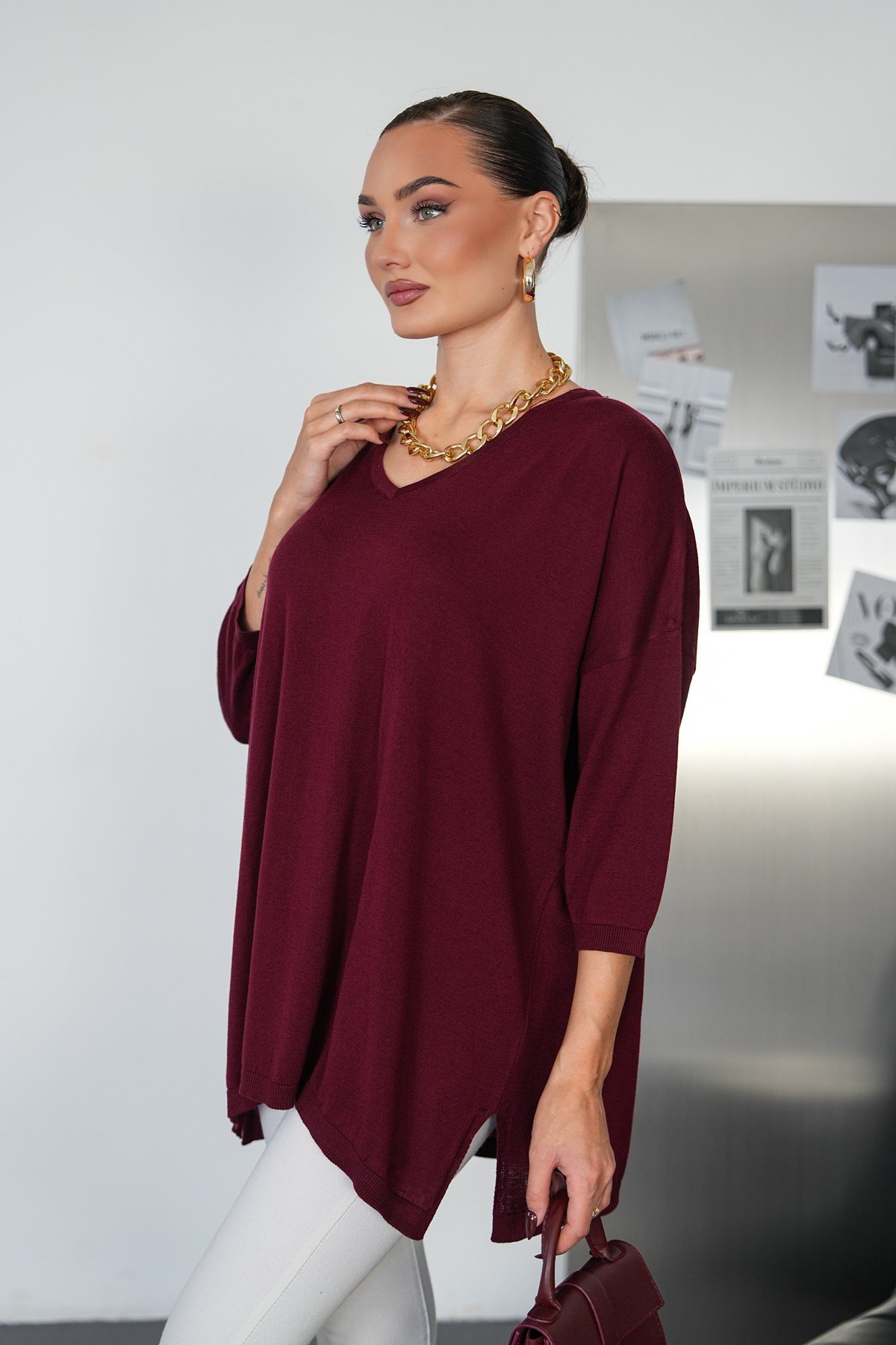 Oversize V Yaka Triko Kazak