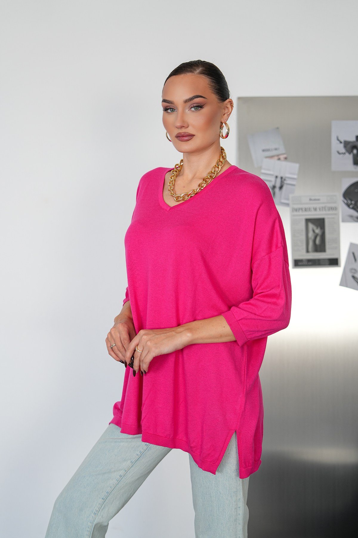 Oversize V Yaka Triko Kazak