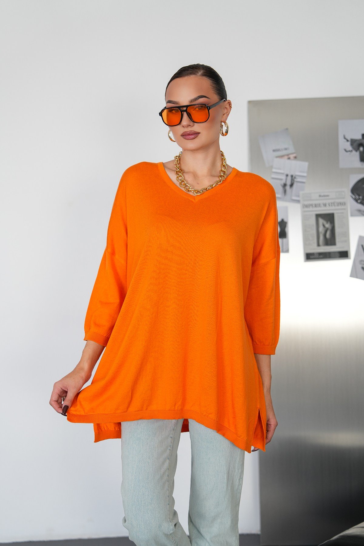 Oversize V Yaka Triko Kazak