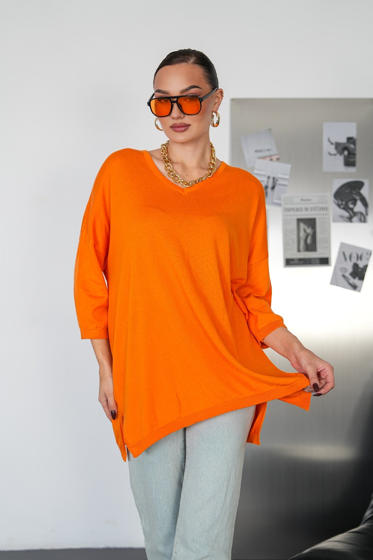 Oversize V Yaka Triko Kazak