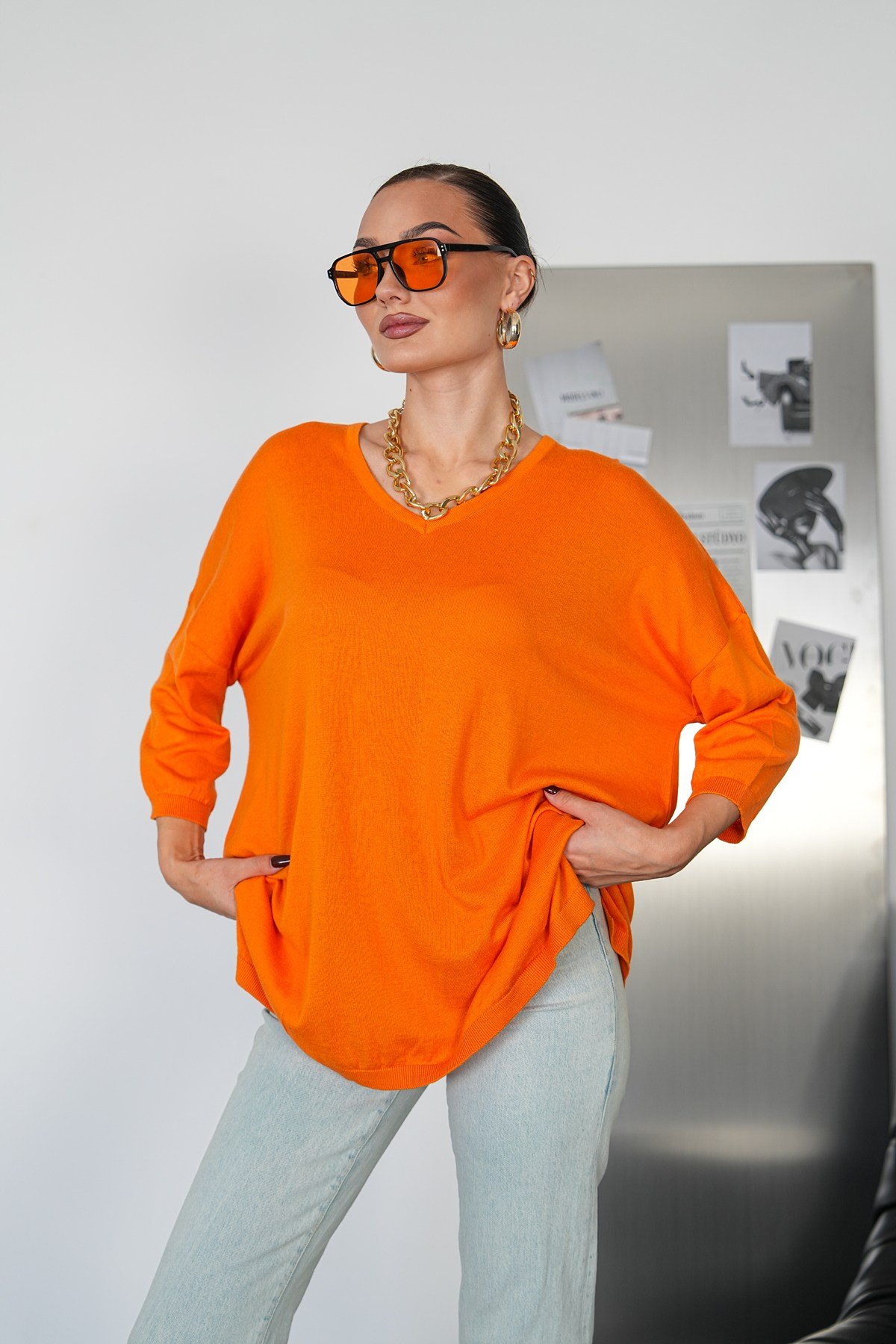 Oversize V Yaka Triko Kazak