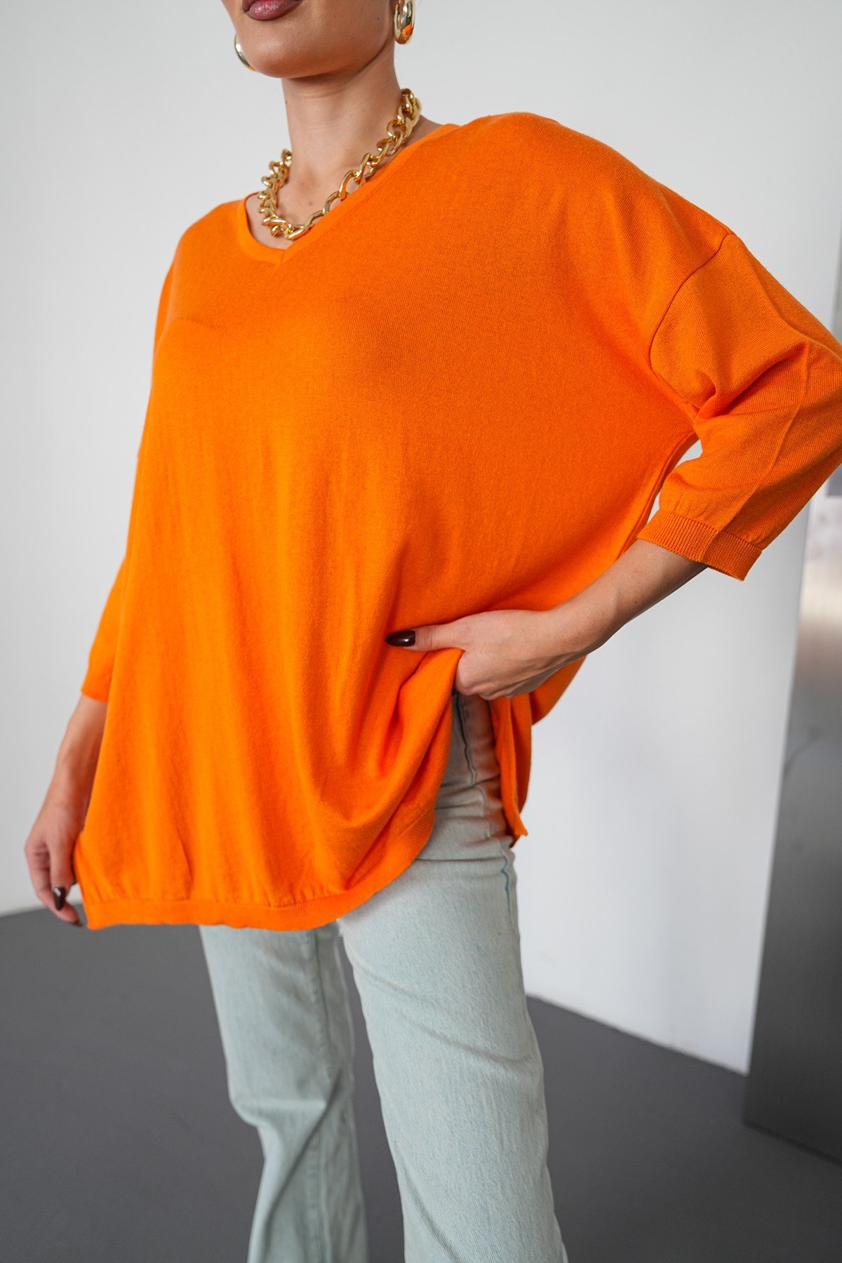 Oversize V Yaka Triko Kazak