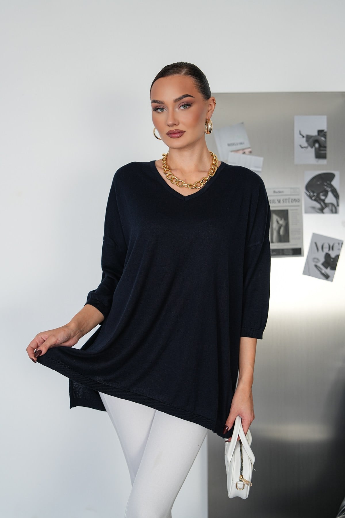 Oversize V Yaka Triko Kazak