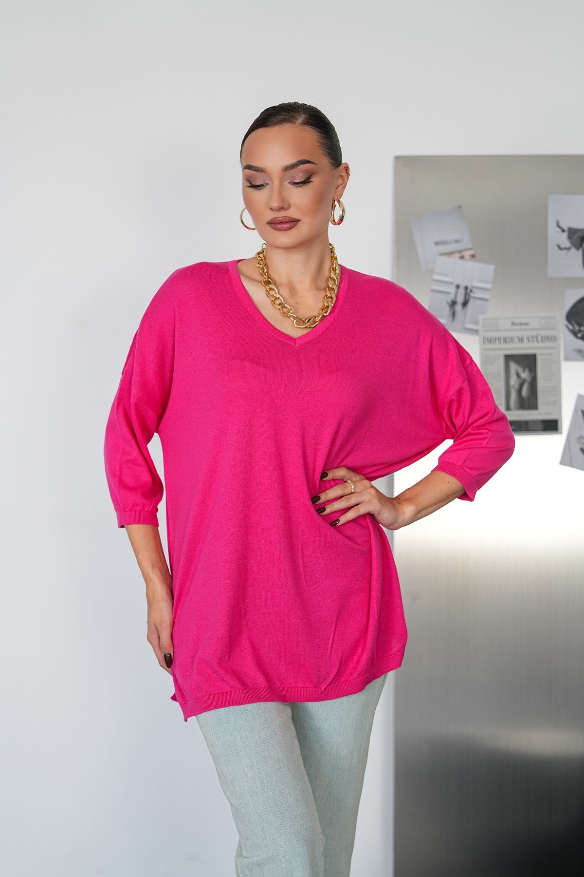 Oversize V Yaka Triko Kazak