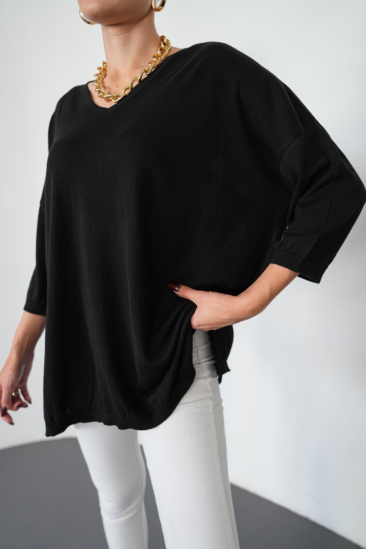 Oversize V Yaka Triko Kazak