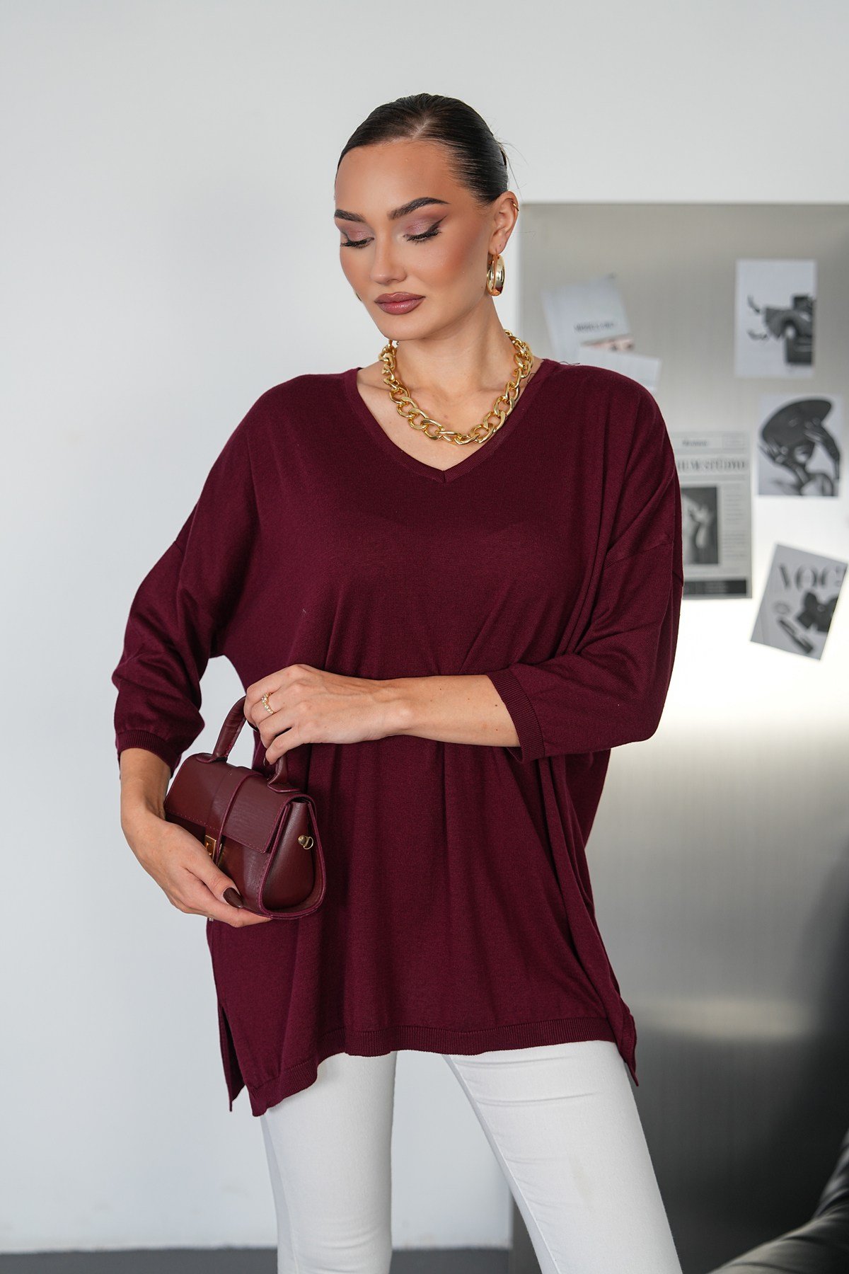 Oversize V Yaka Triko Kazak