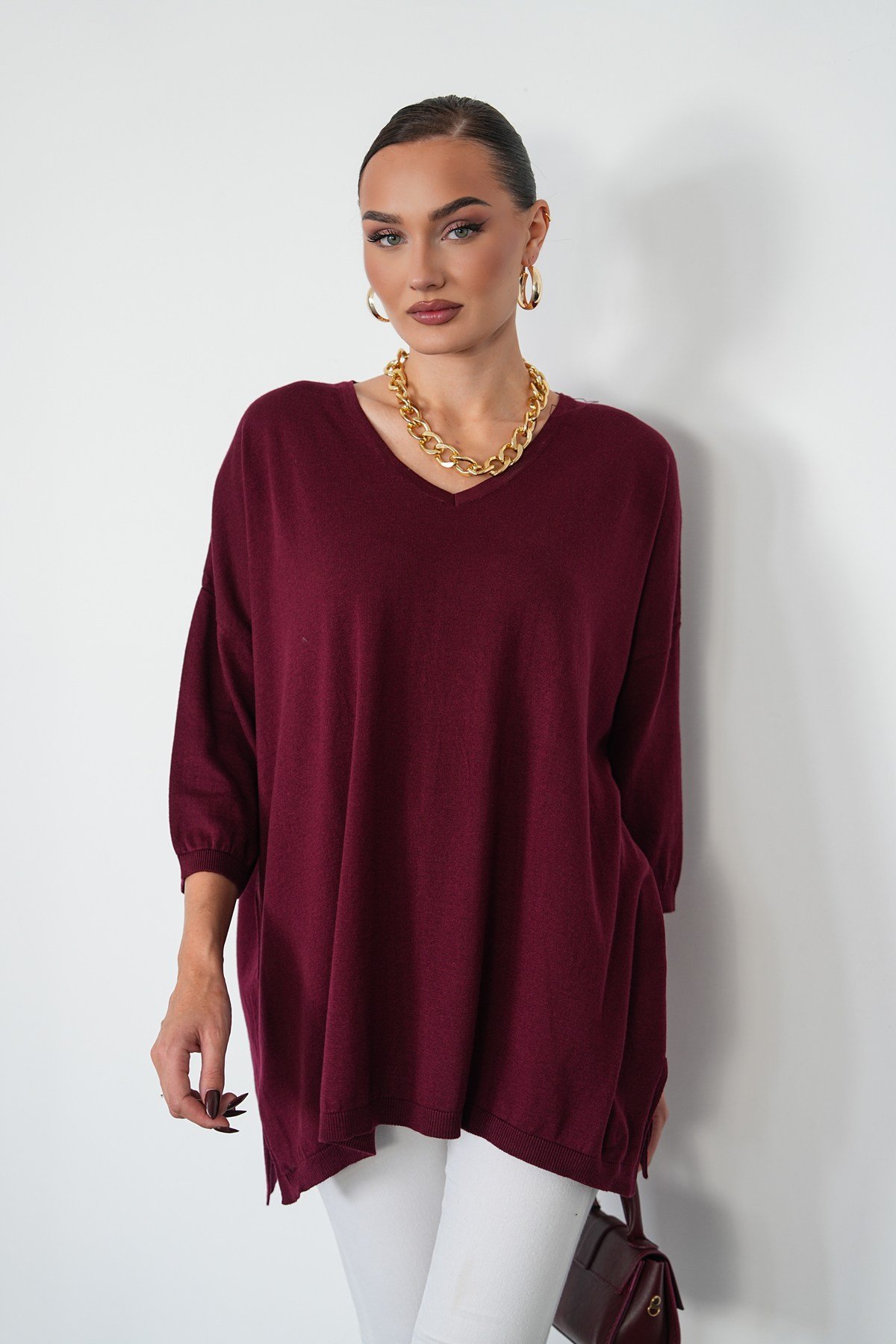 Oversize V Yaka Triko Kazak