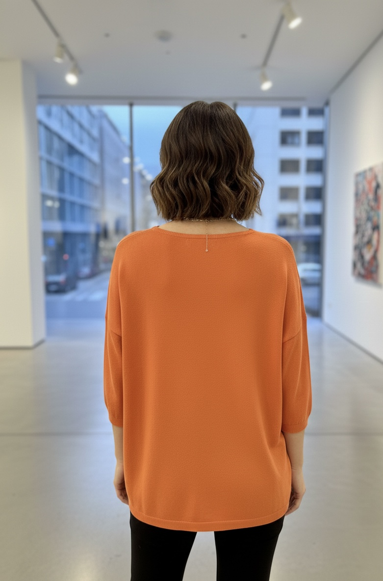 Oversize V Yaka Triko Kazak-Orange