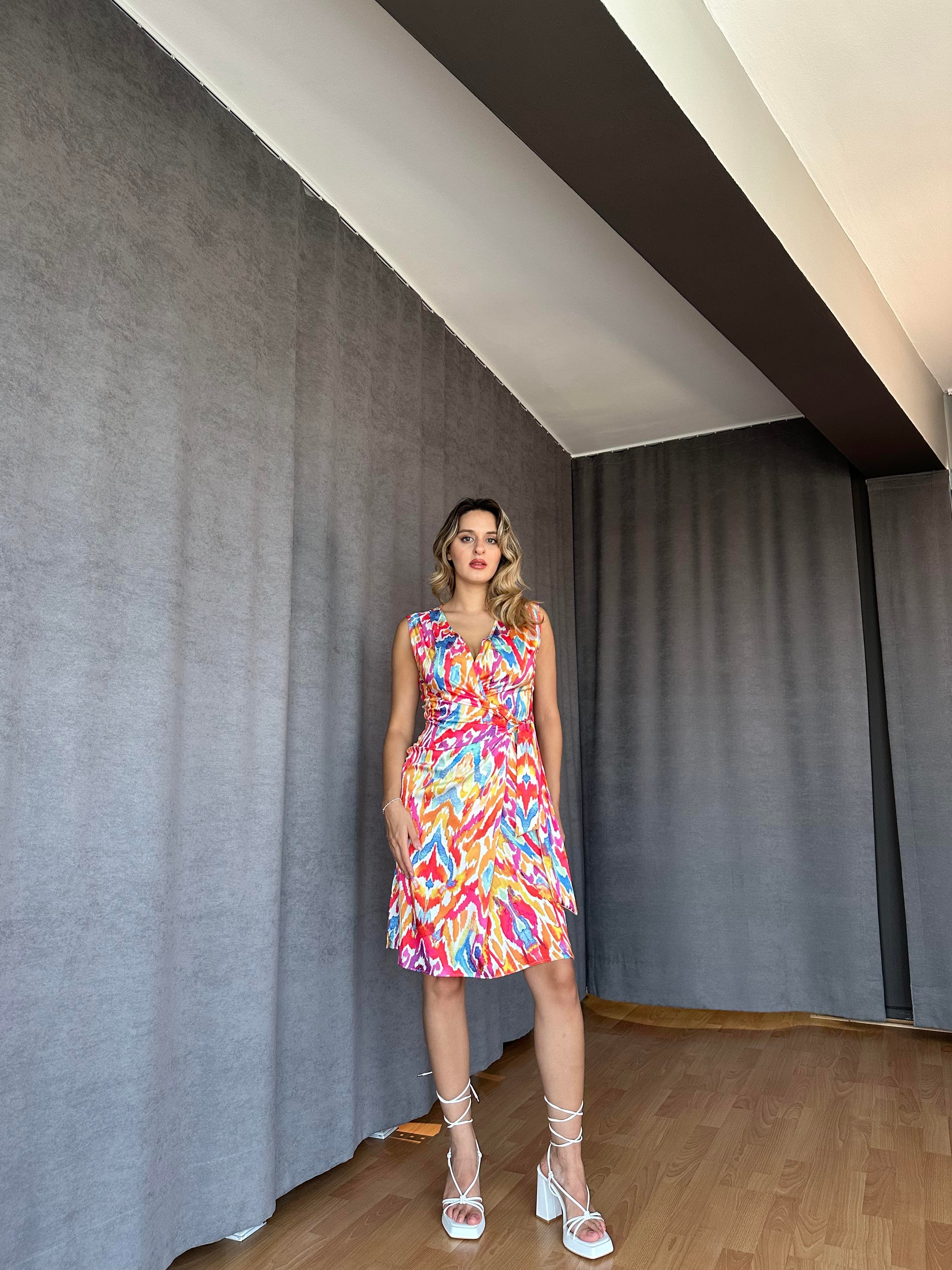 Pembe Mavi Saten Elbise-Bodrum