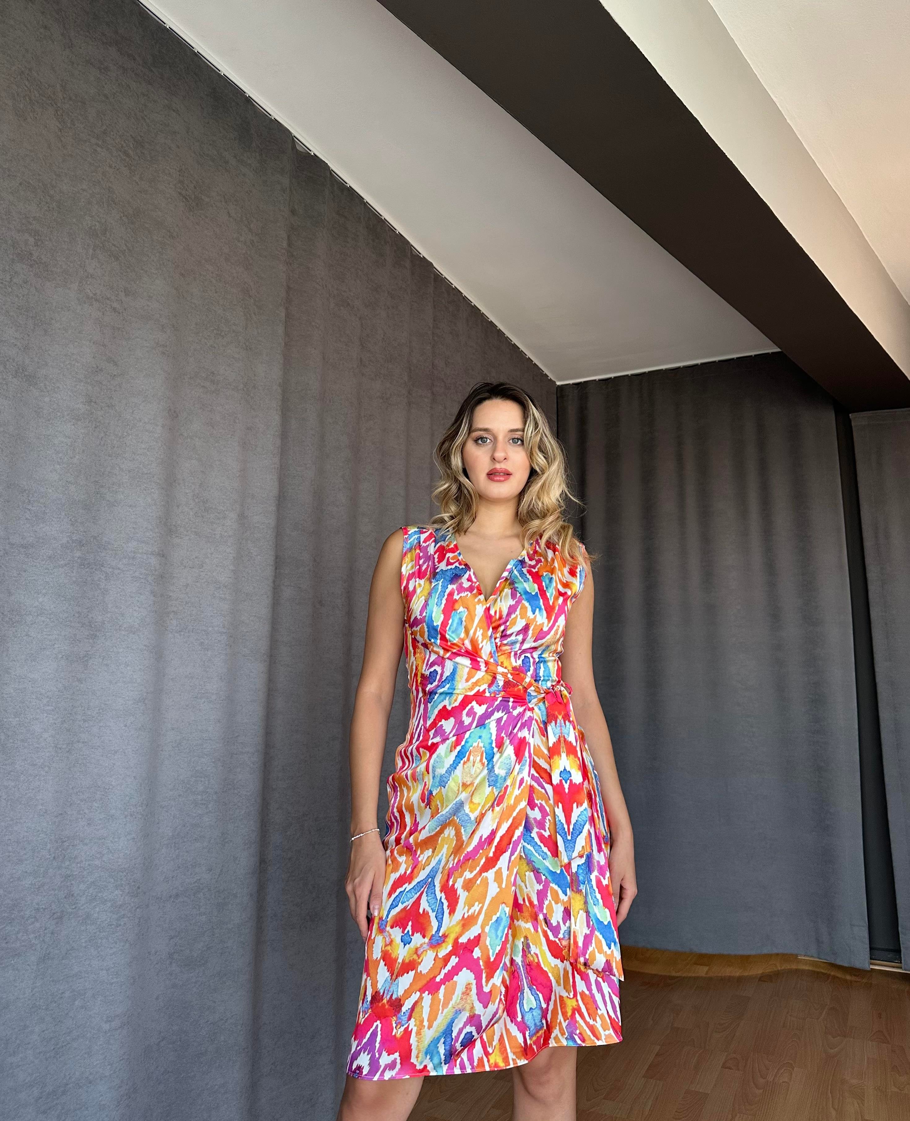 Pembe Mavi Saten Elbise-Bodrum