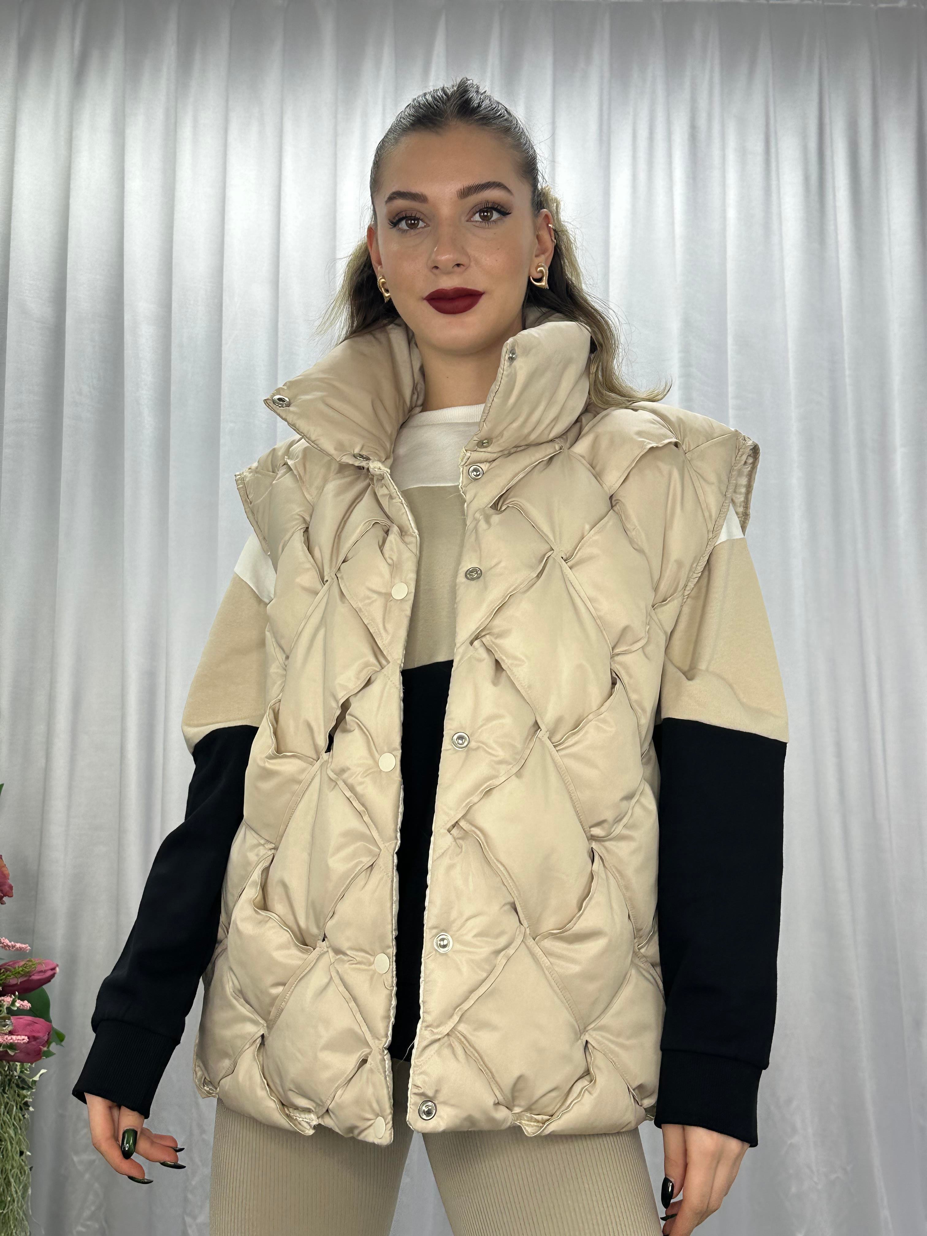Puffer Oversize Yelek-Bej