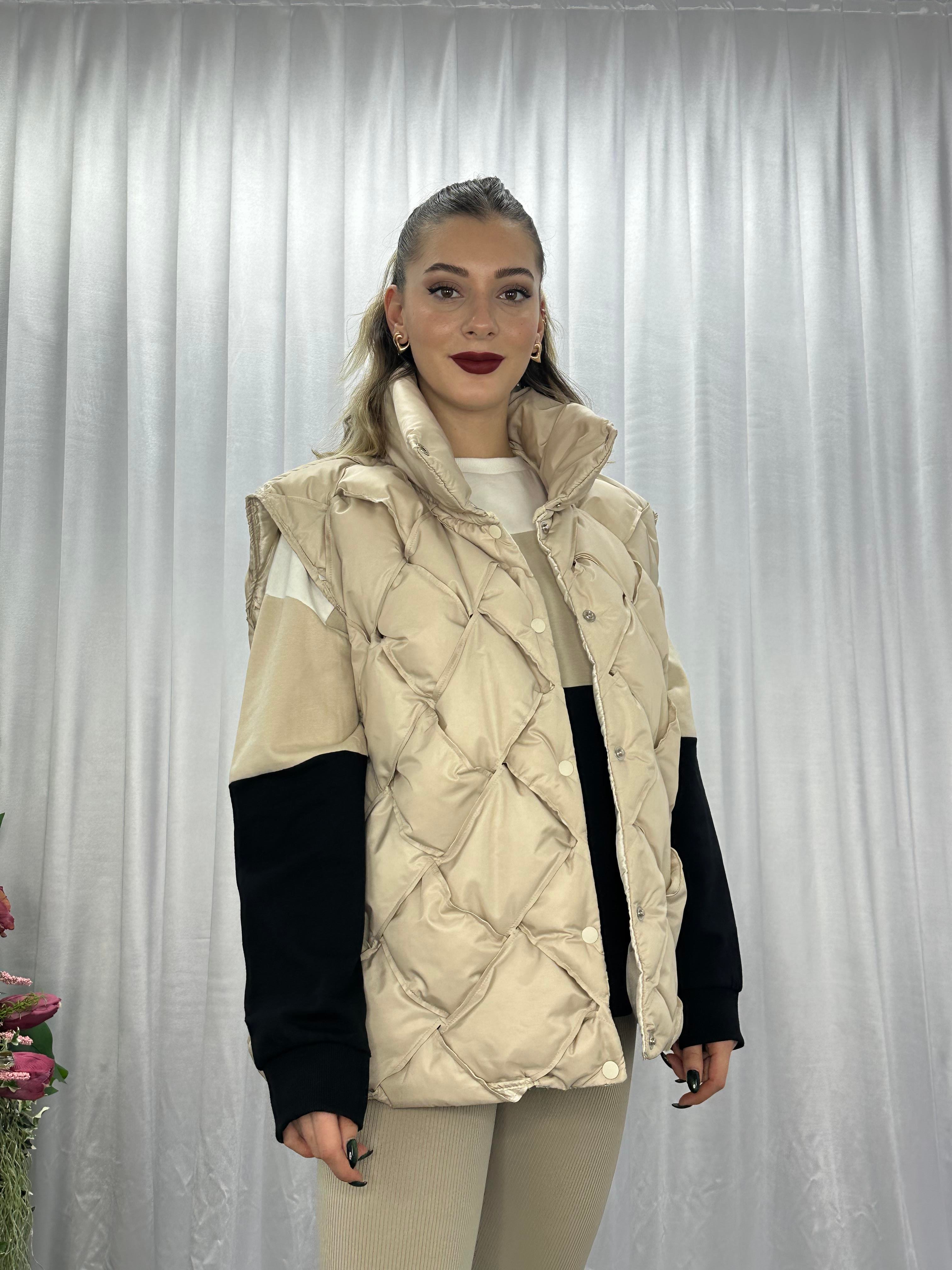 Puffer Oversize Yelek-Bej