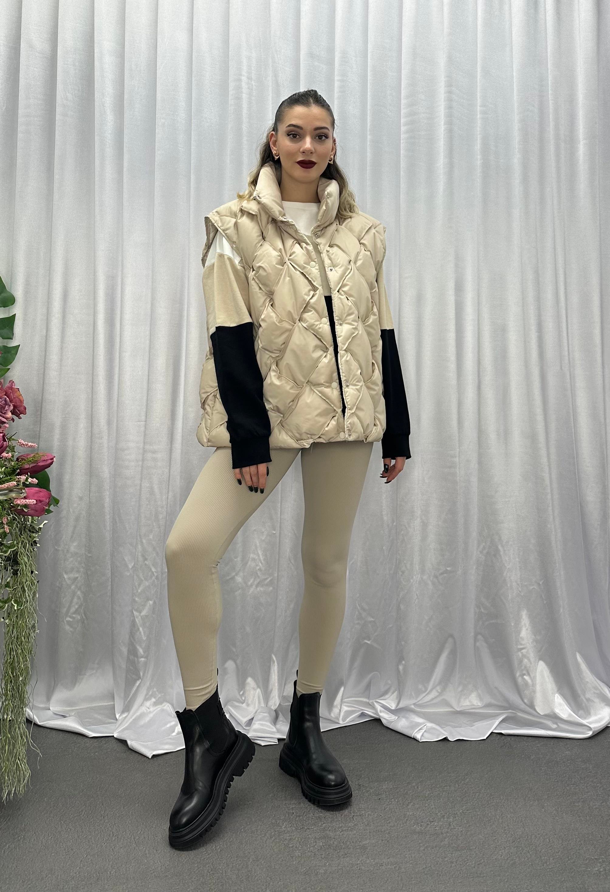 Puffer Oversize Yelek-Bej