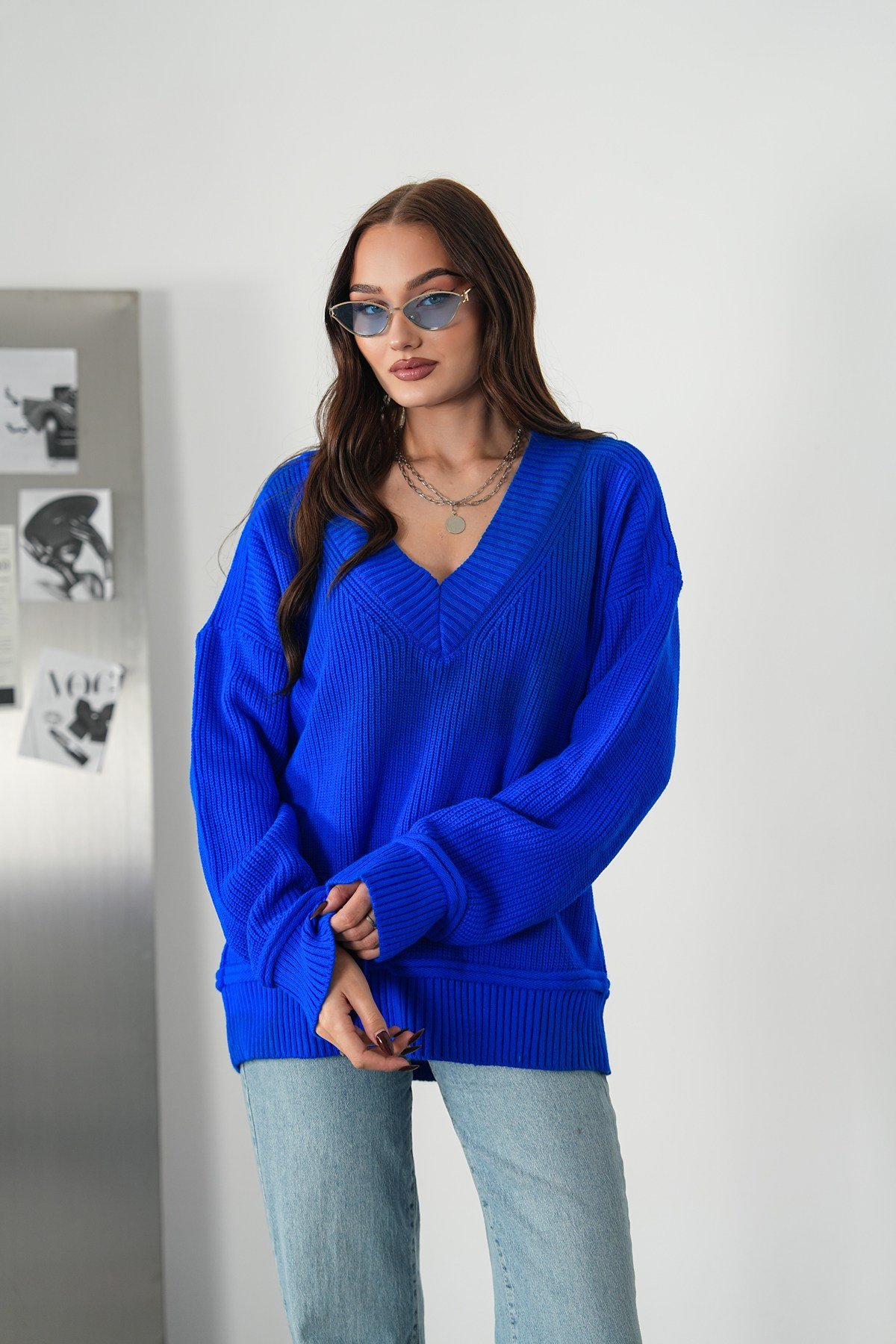 Selanik Örme V Yaka Oversize Kazak