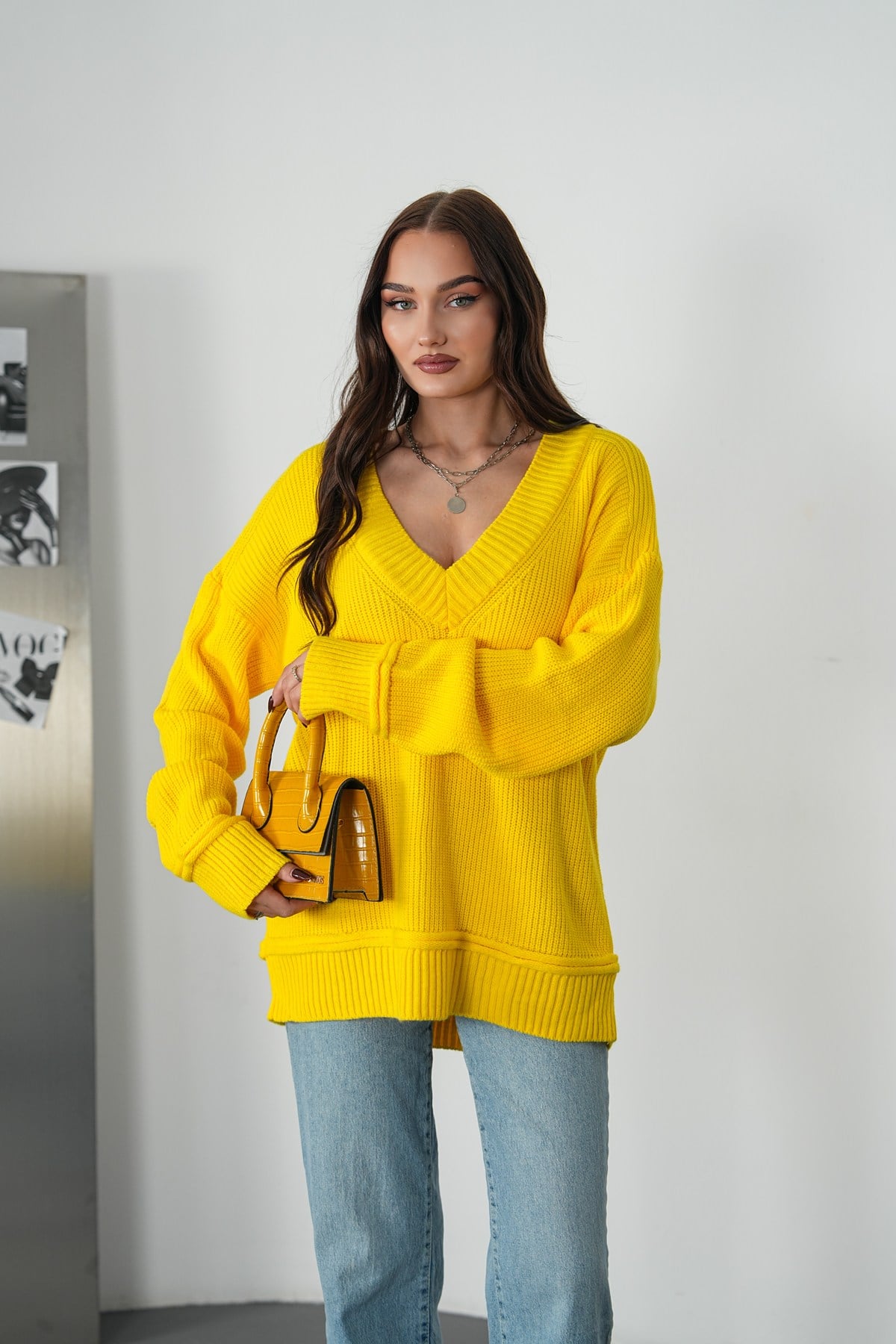 Selanik Örme V Yaka Oversize Kazak