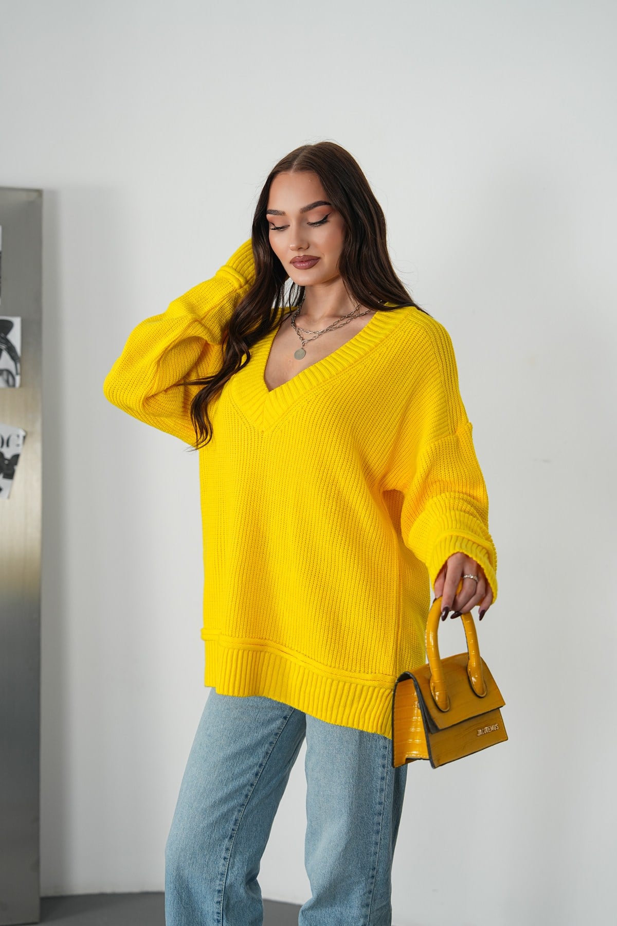 Selanik Örme V Yaka Oversize Kazak