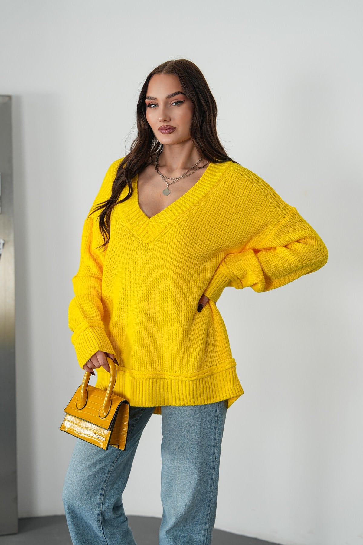 Selanik Örme V Yaka Oversize Kazak