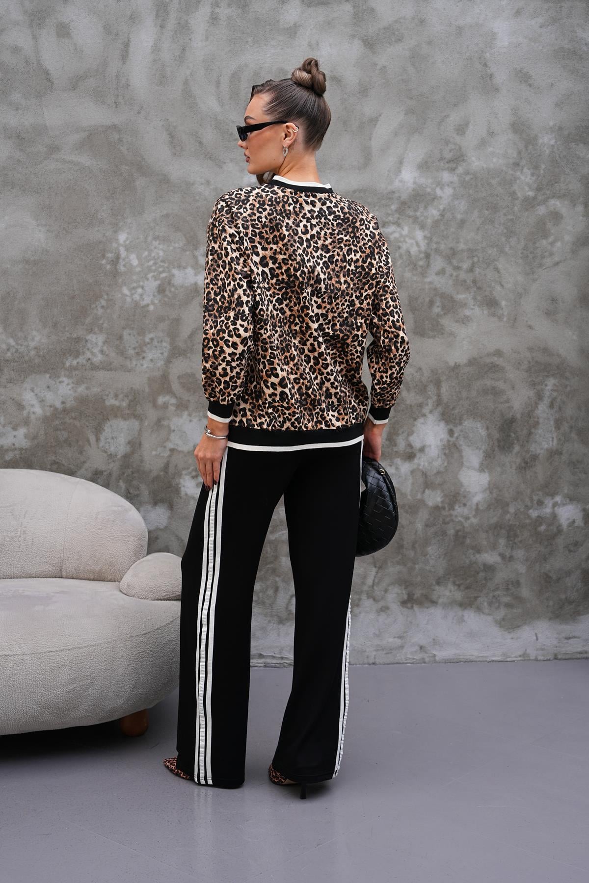 Siyah Leopar Desen Takım