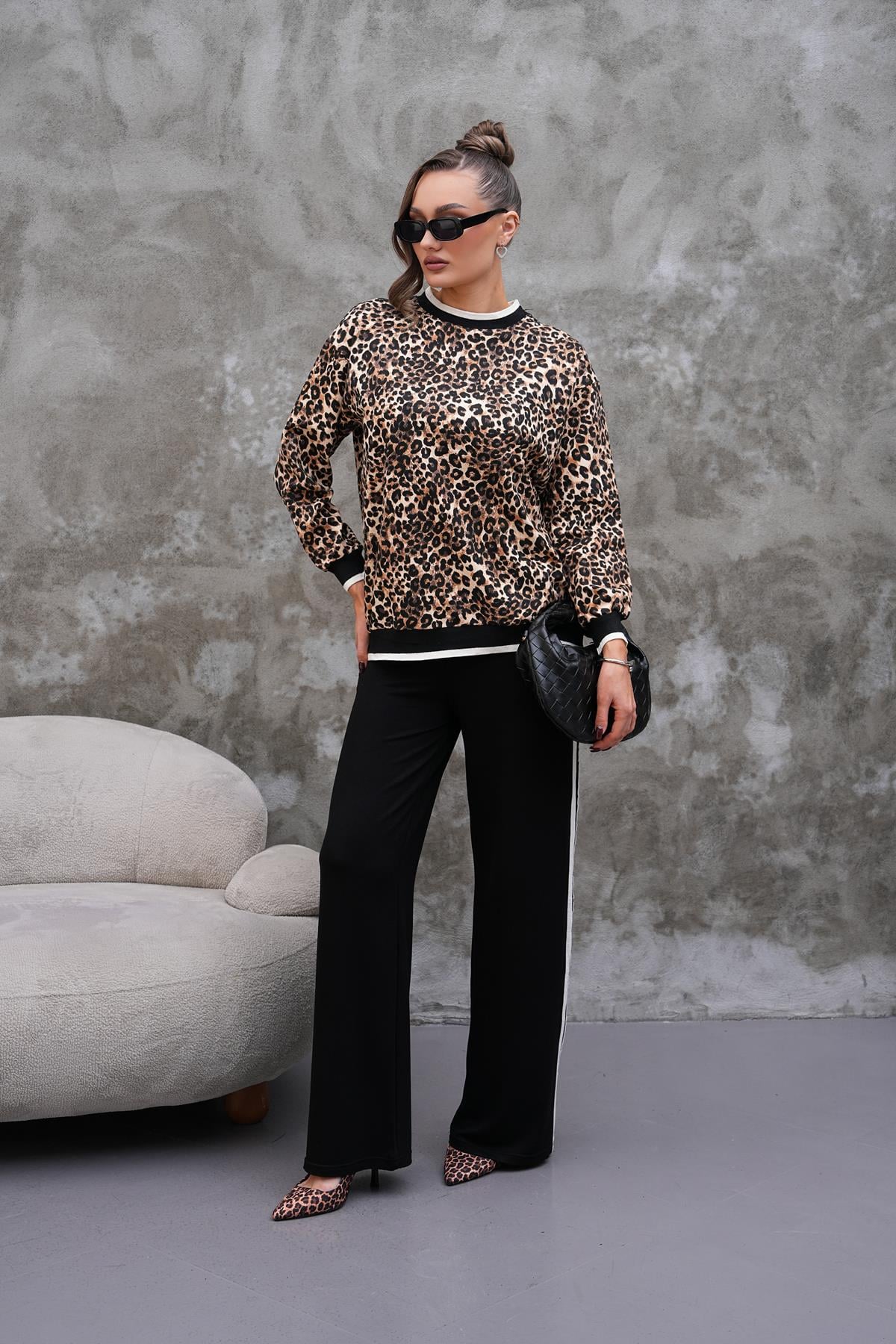 Siyah Leopar Desen Takım