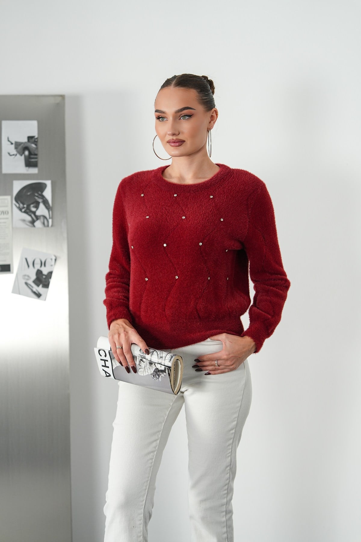 Taş Detaylı Soft Triko Kazak