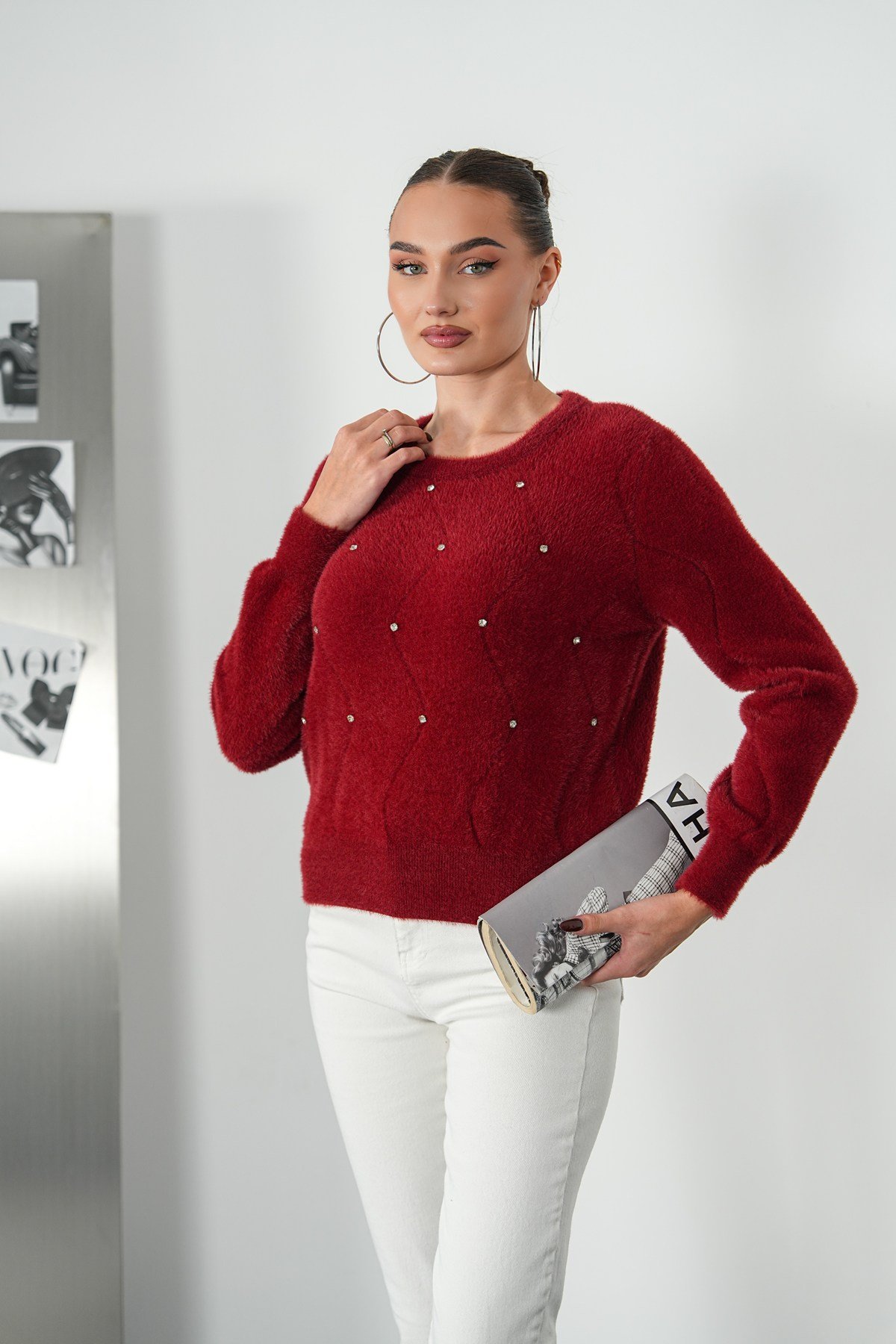 Taş Detaylı Soft Triko Kazak