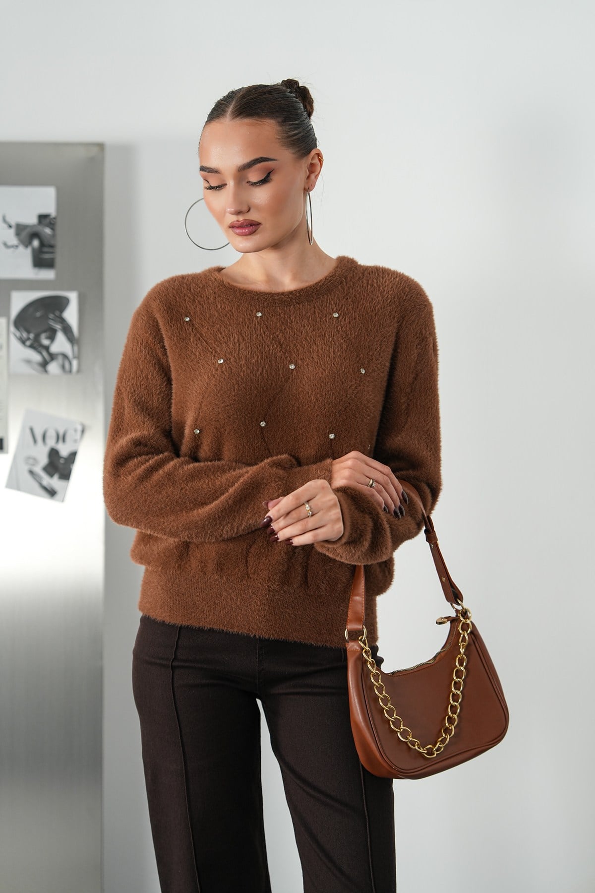 Taş Detaylı Soft Triko Kazak