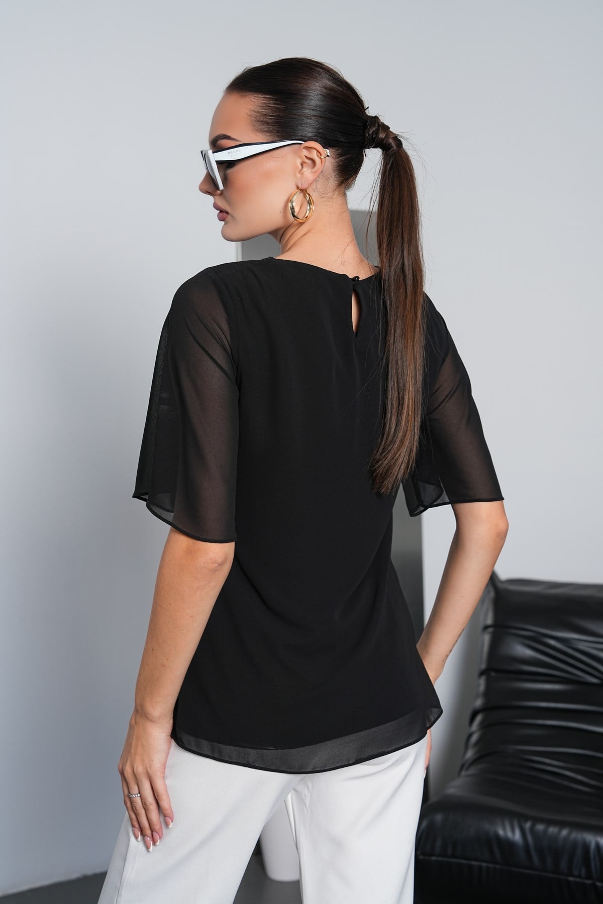 Taşlı Şifon Bluz