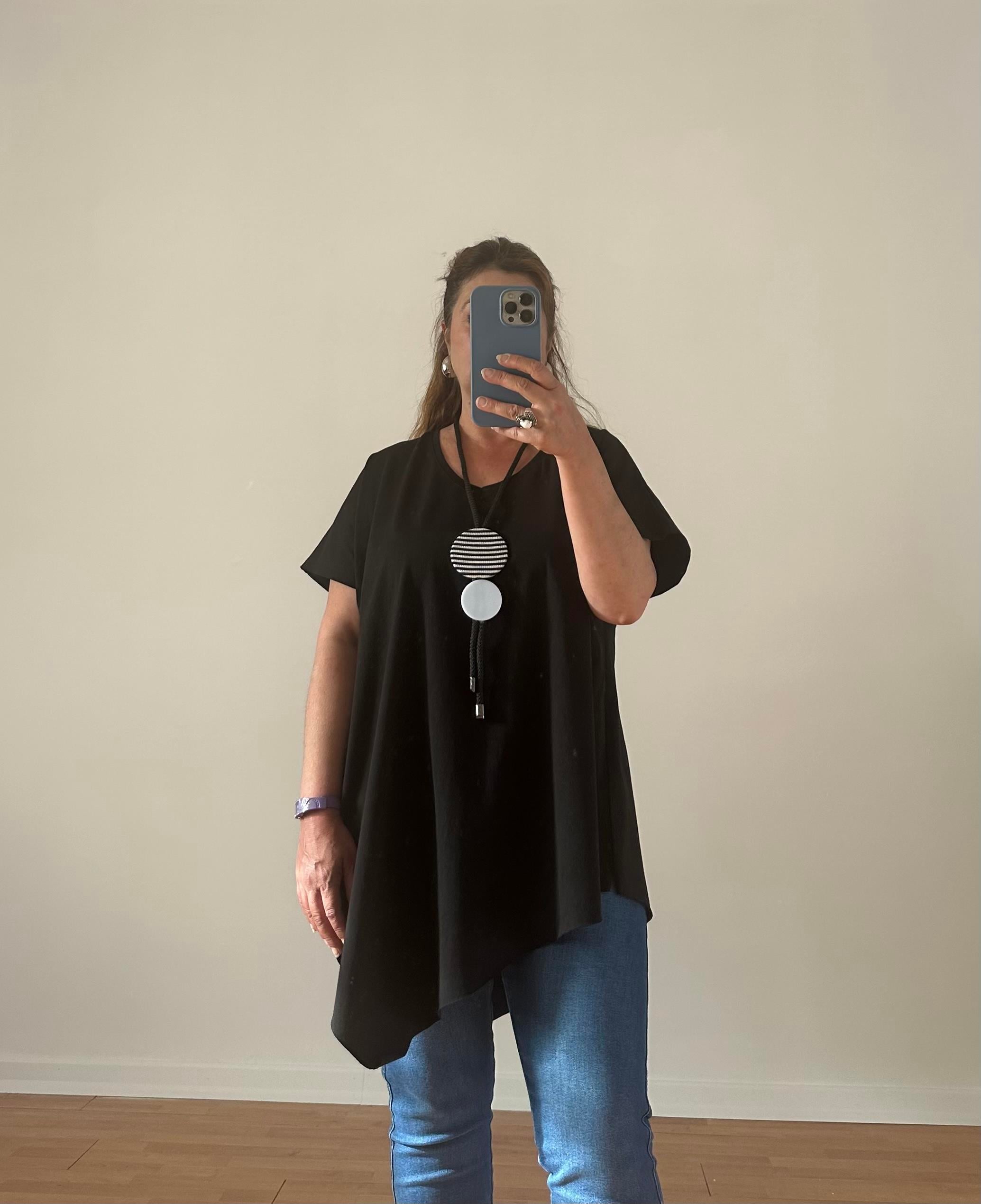 V Yaka Verev Salaş Tunik-Siyah