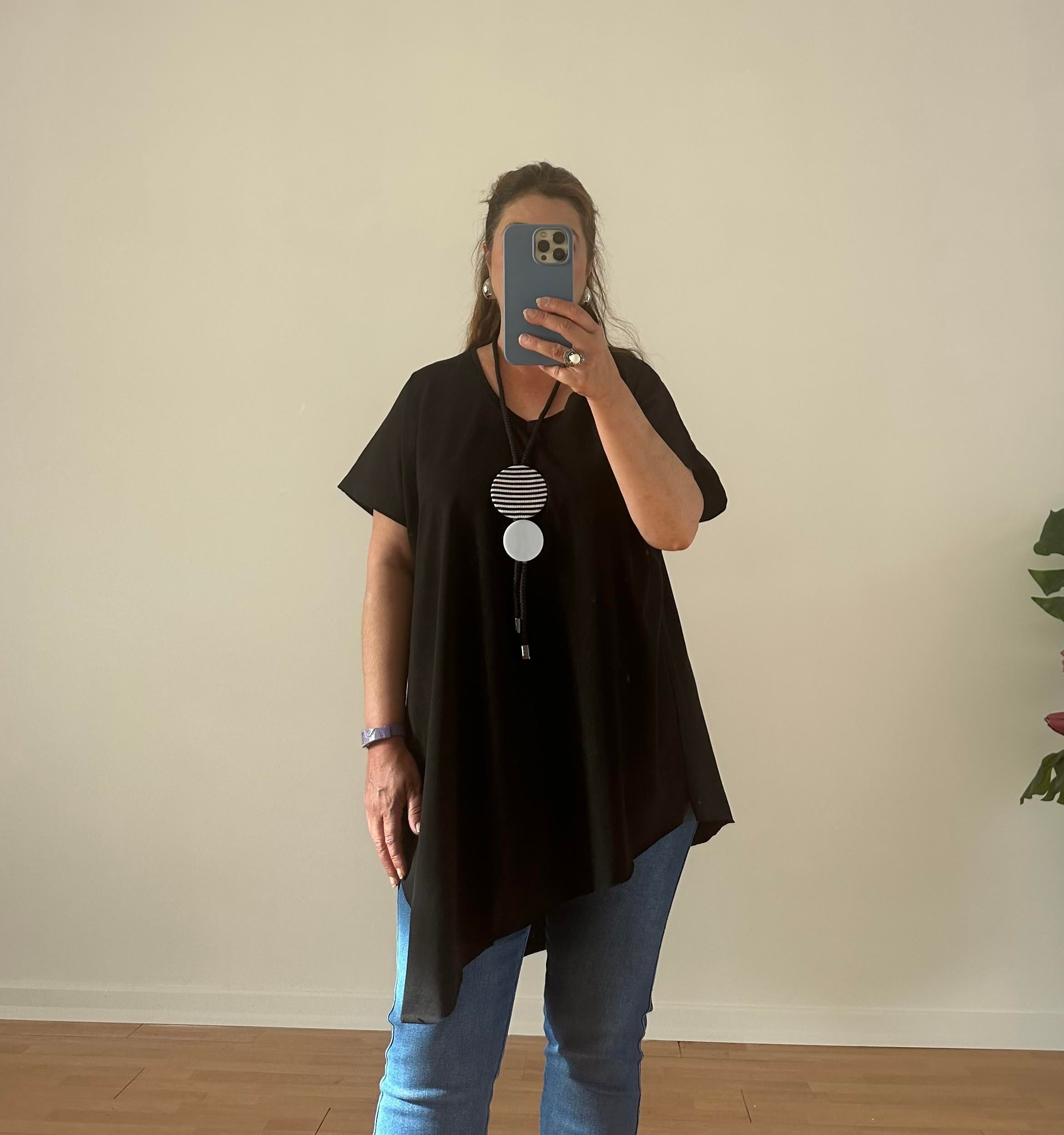 V Yaka Verev Salaş Tunik-Siyah